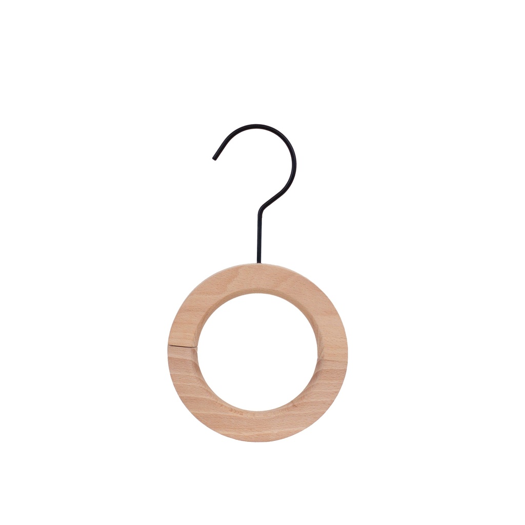 BINK - Scarf hanger, beech wood, outer dia. 12cm, black metal hook, box of 30 pieces