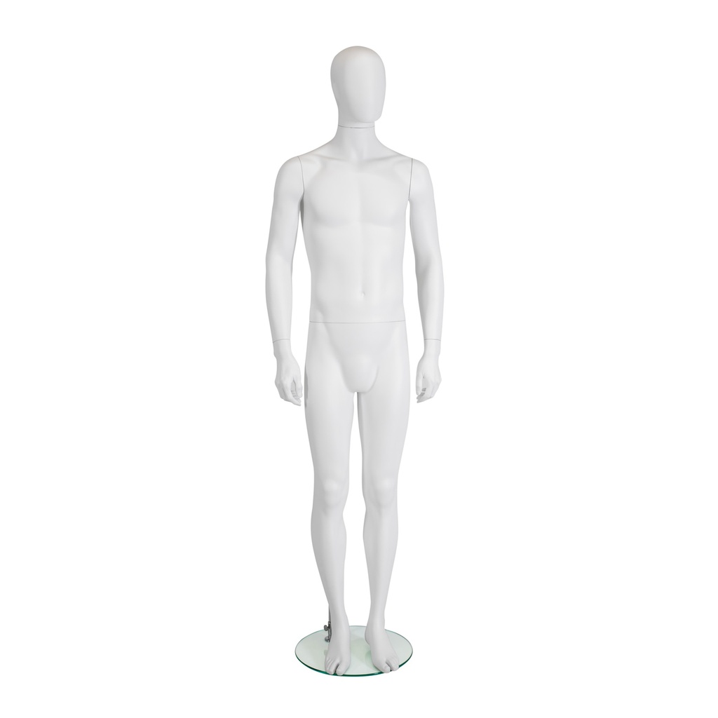 White male mannequin, plastic, glass base and calf pin
