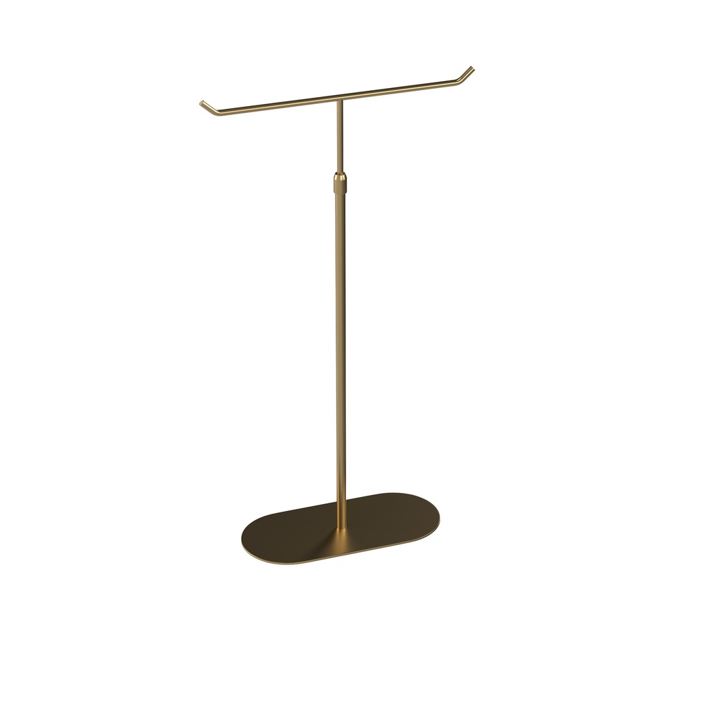 Adjustable T-stand, in brushed steel with gold finish
