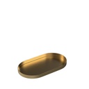 Oval-shaped display tray, 45 x 25 cm, in brushed steel with gold finish