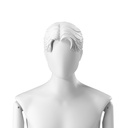 Abstract men's head with stylised hair, middle part, white colour