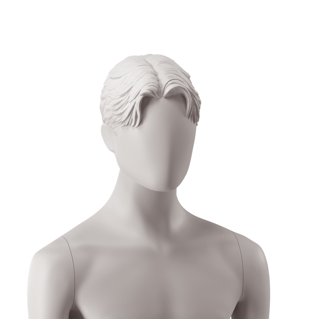 BINK - Abstract men's head with stylised hair, middle part, light grey colour