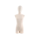 Dress form with legs, child, 12 years, covered with ecru woven fabric, removable abstract head