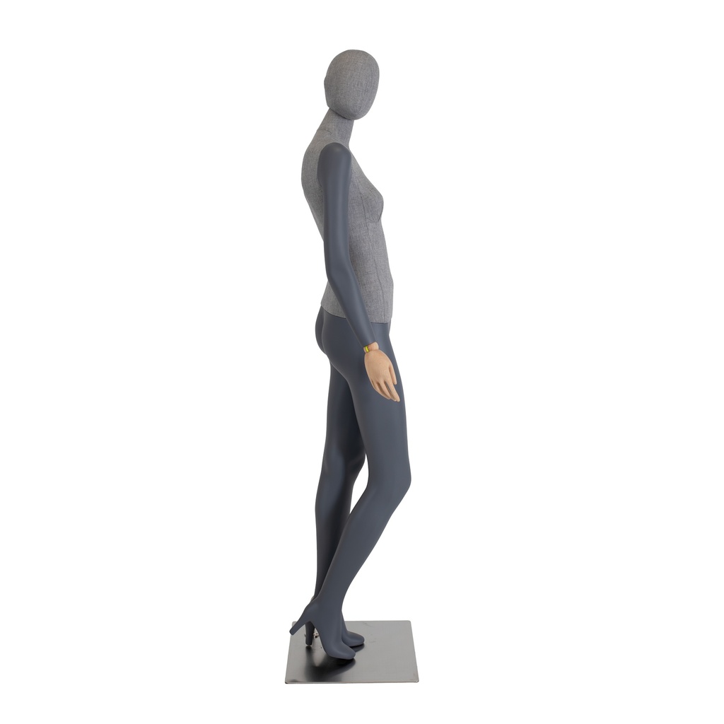 BINK - Female mannequin, covered in fabric, gray, with wooden hands, metal base