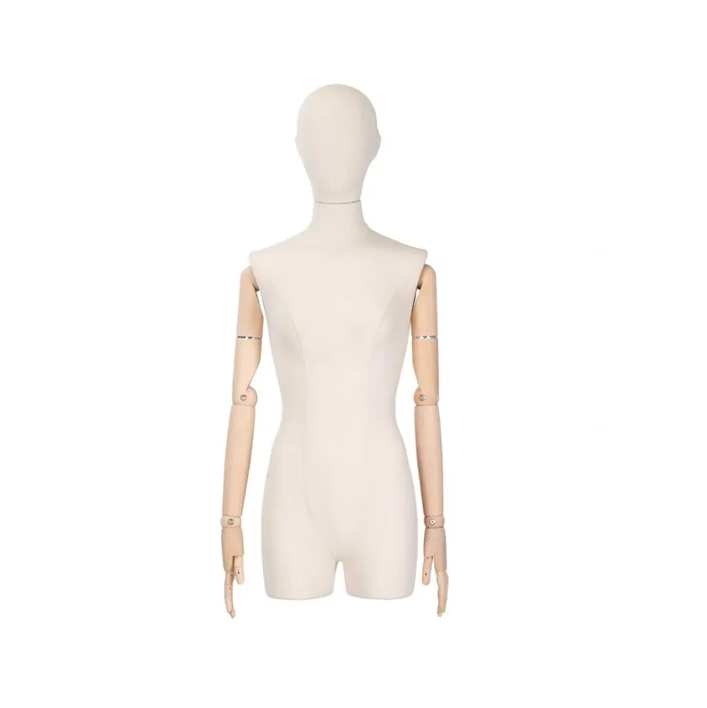 BINK - Female dressform cut at half thigh, EU36, ecru, wooden arms