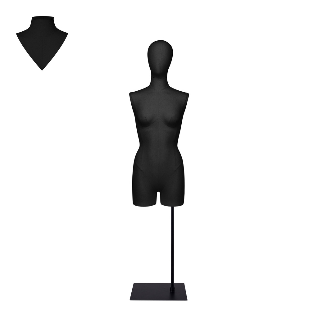 BINK - Zu vermieten, Damen-Schneiderbüste mit beinen in schwarz – EU38 auf einem schwarzen Ständer