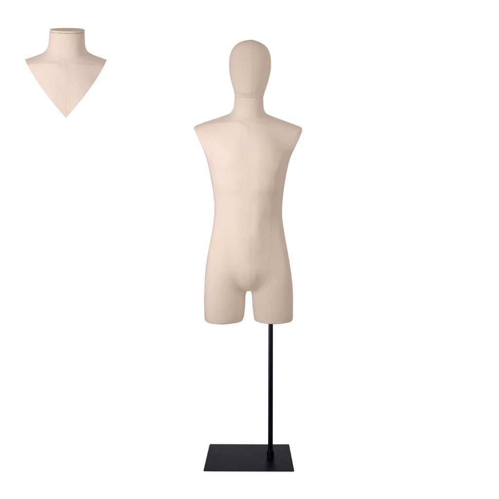 BINK - For rent, male dressform with legs ecru - M-L, on a black stand