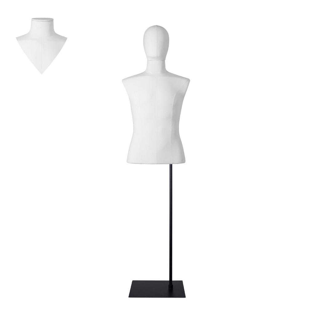 BINK - À louer, buste homme jusqu'à la taille blanc, taille M-L, sur un support noir