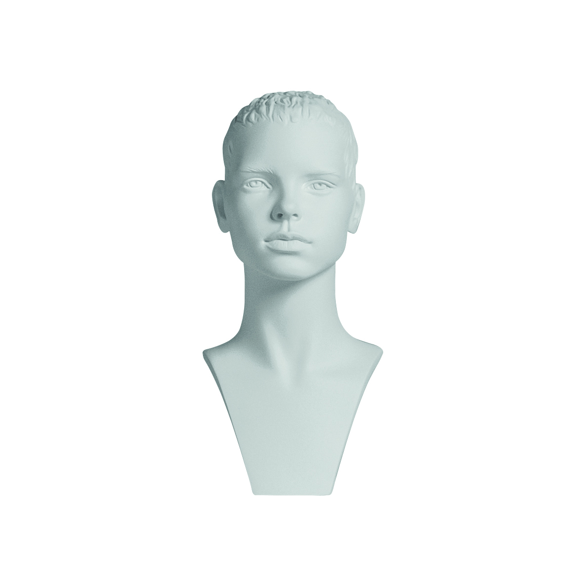 Tête enfant, cheveux sculptés, FRP, blanc mat