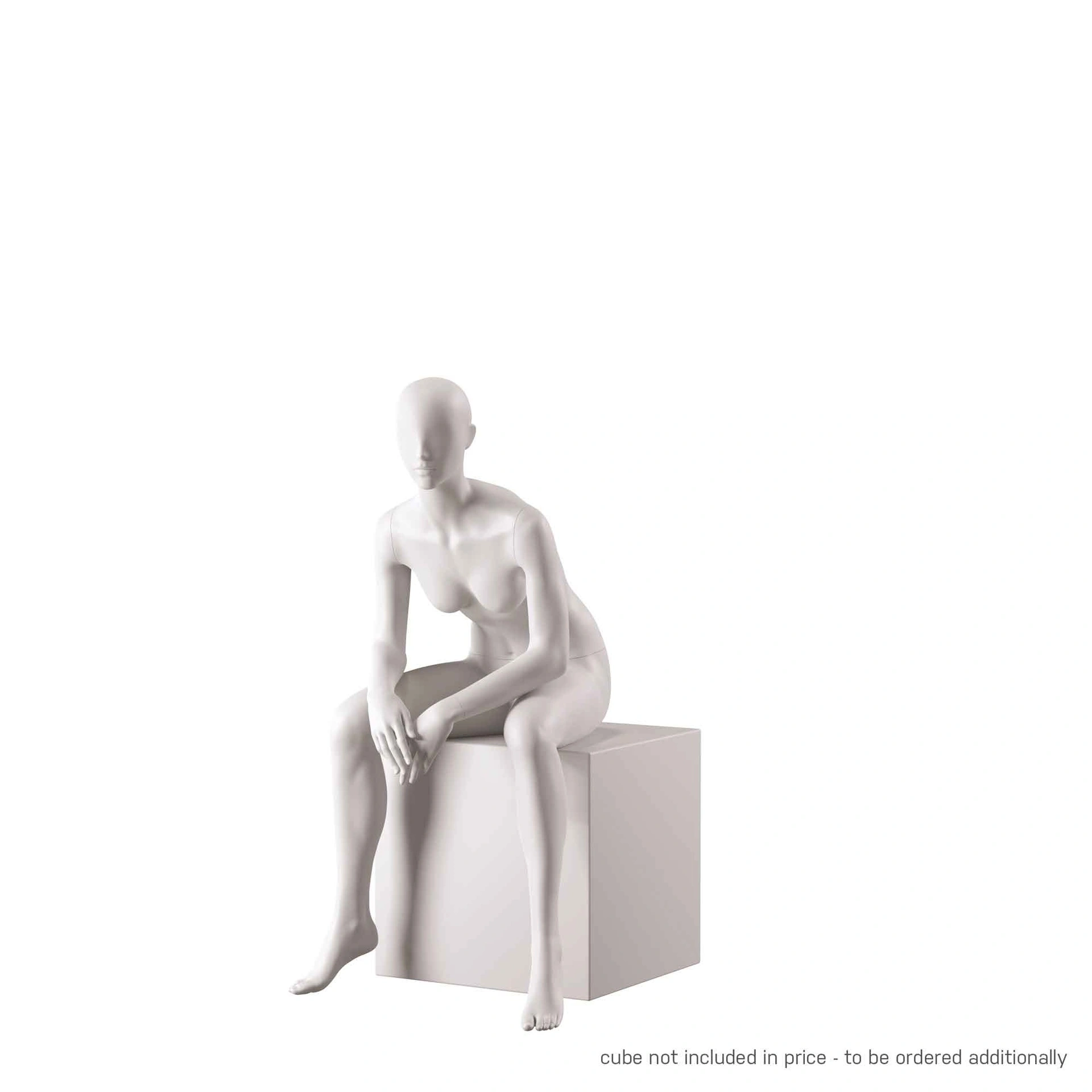 BINK - Basic female window mannequin, semi-abstract head, round tempered glass base, soft clay matt, pose 010