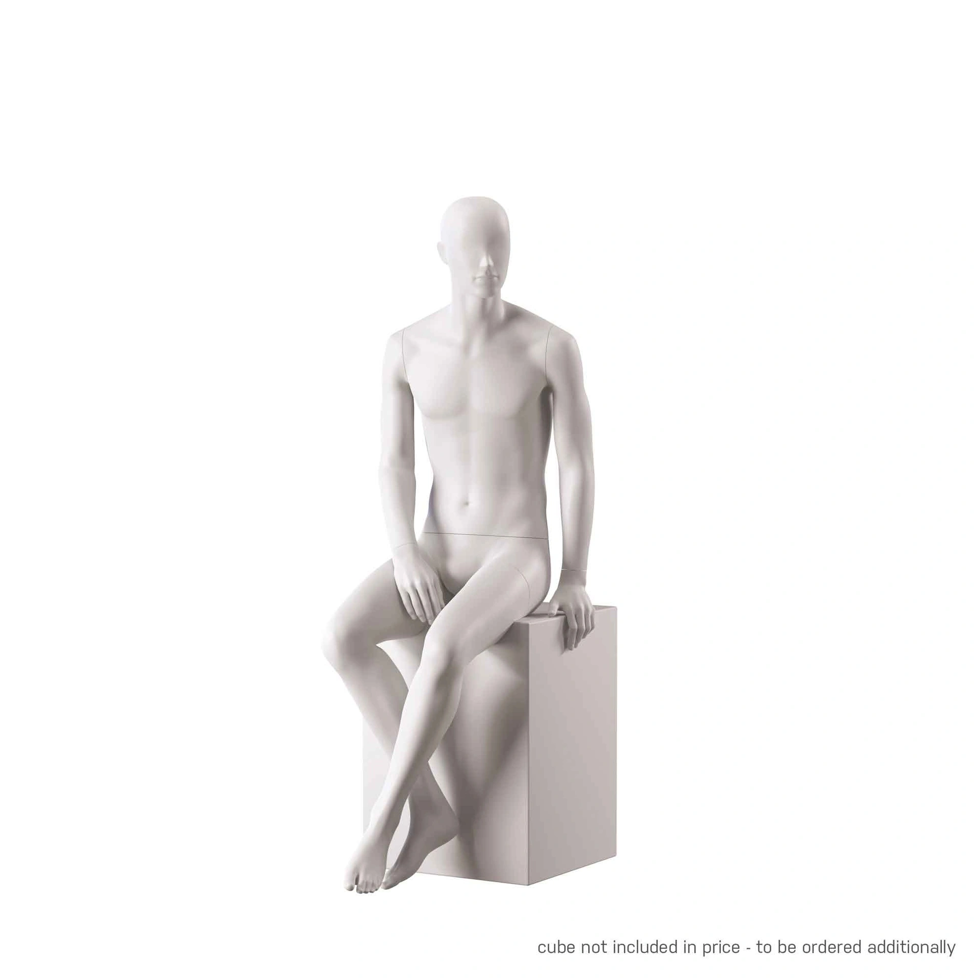 Mannequin de vitrine homme, avec tête semi-abstraite, soft clay matt, pose assise 107
