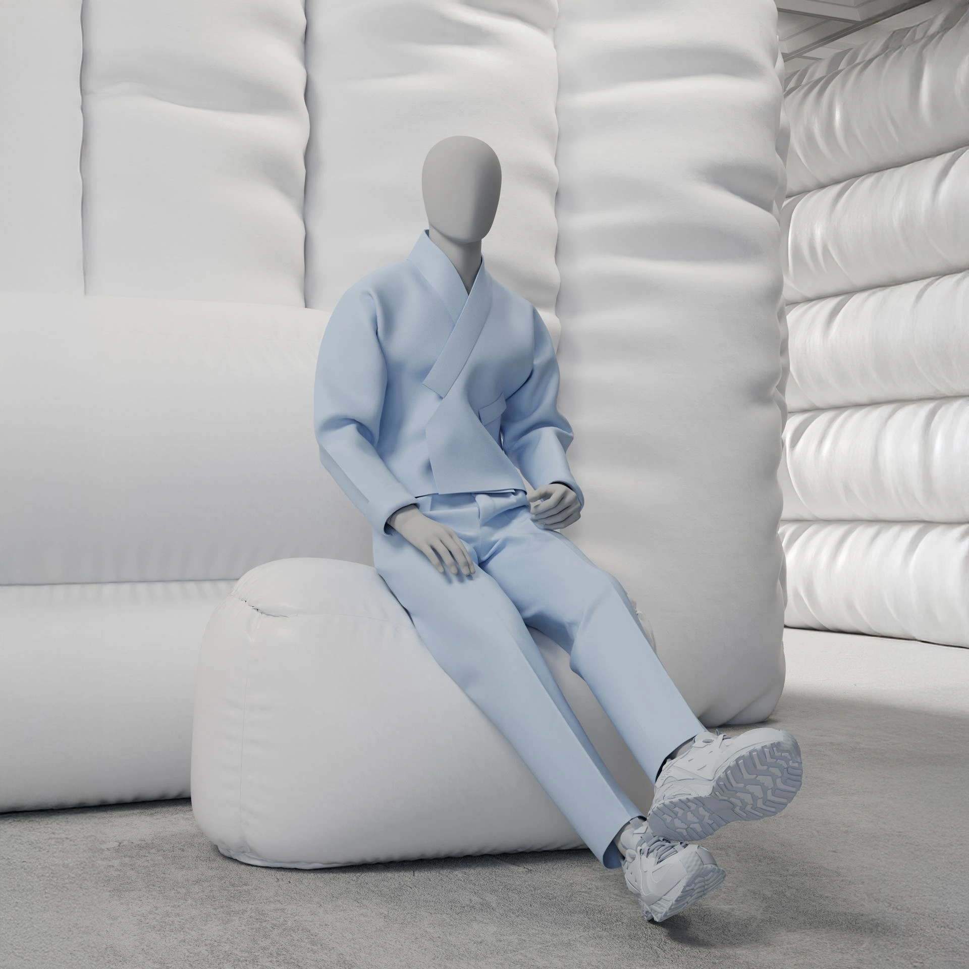 BINK - Abstract grey male mannequin, with abstract head, glass base, pose M101