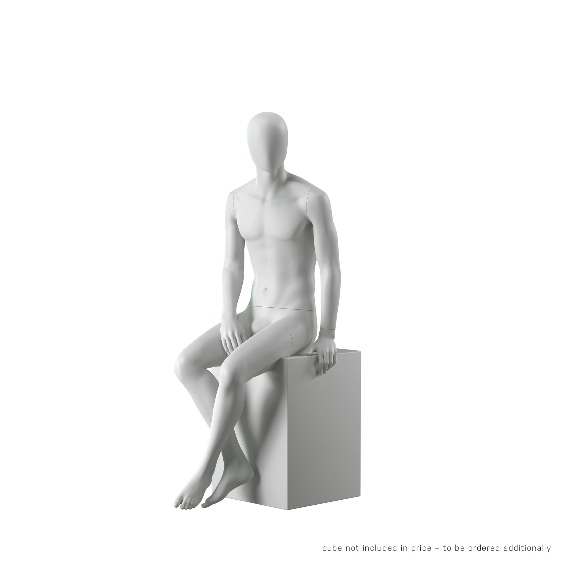 Abstract grey male mannequin, with abstract head, glass base, pose M107