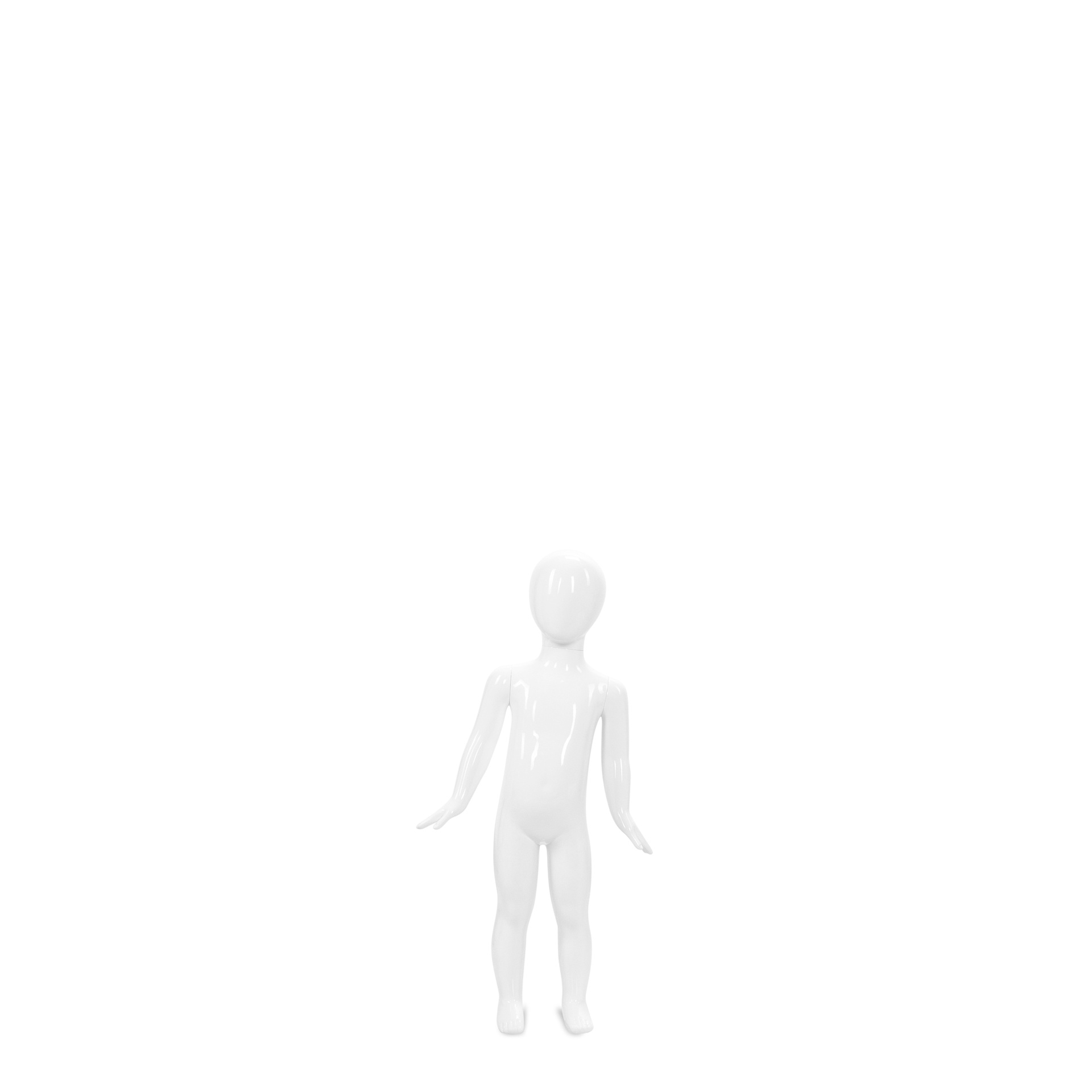 Mannequin enfant incassable, 1 an, tête abstraite, mannequin recyclable en plastique ABS, blanc brillant, pose 4