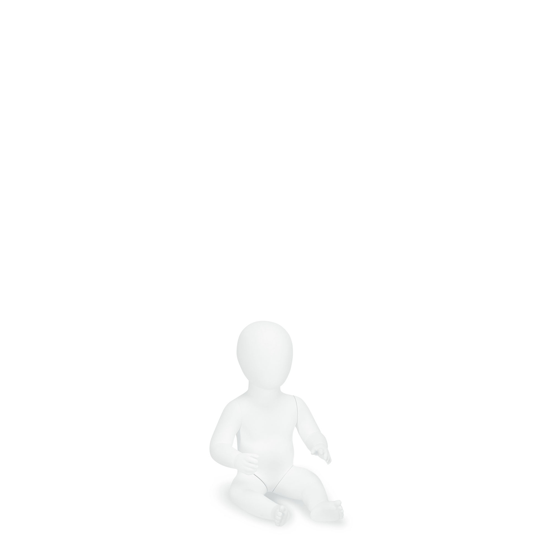 BINK - Onbreekbare kinder mannequin, 1-3 maand abstract hoofd, recycleerbare mannequin uit ABS plastic, wit mat, pose 5