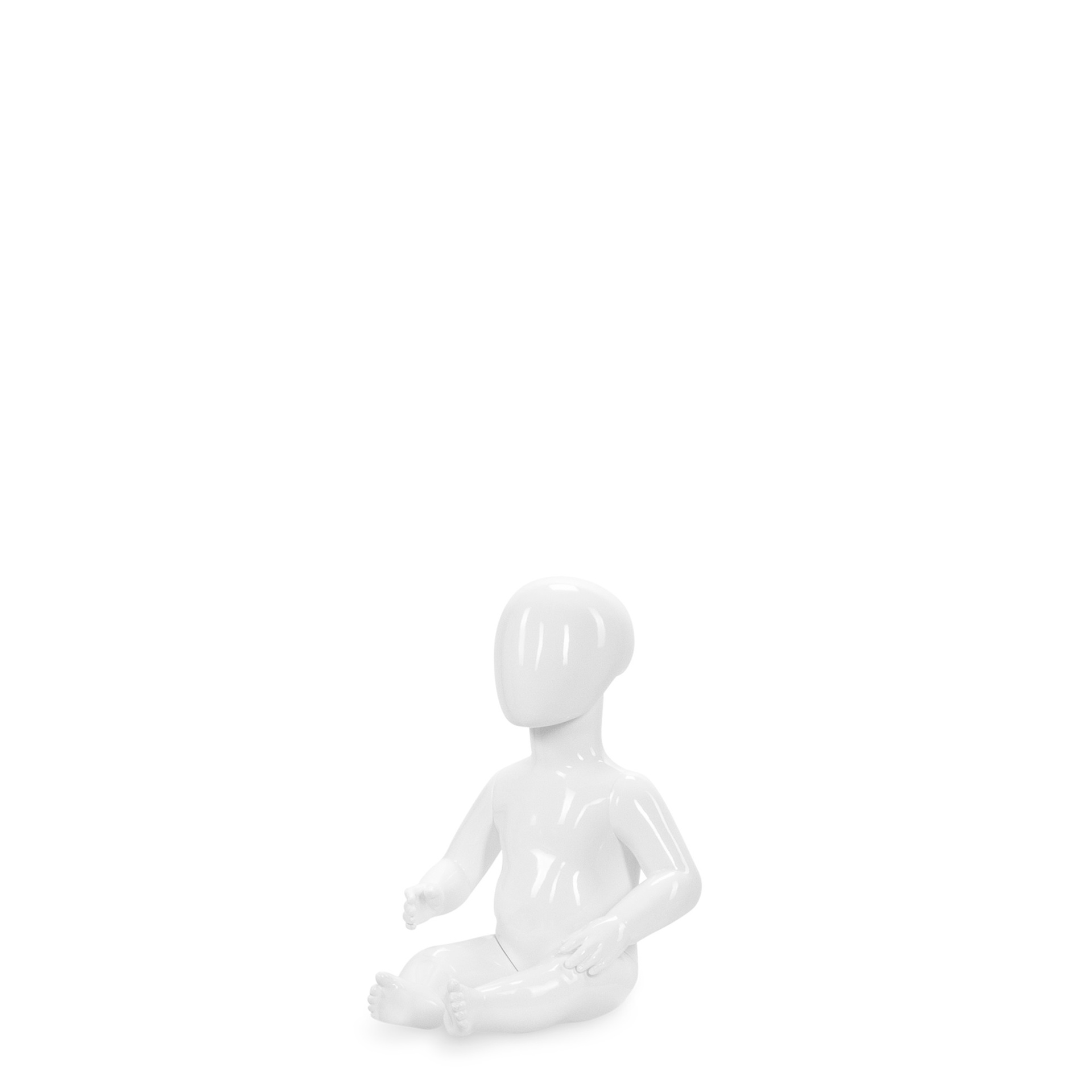 BINK - Onbreekbare kinder mannequin, 1-3 maand, abstract hoofd, recycleerbare mannequin uit ABS plastic, glanzend wit, pose 5
