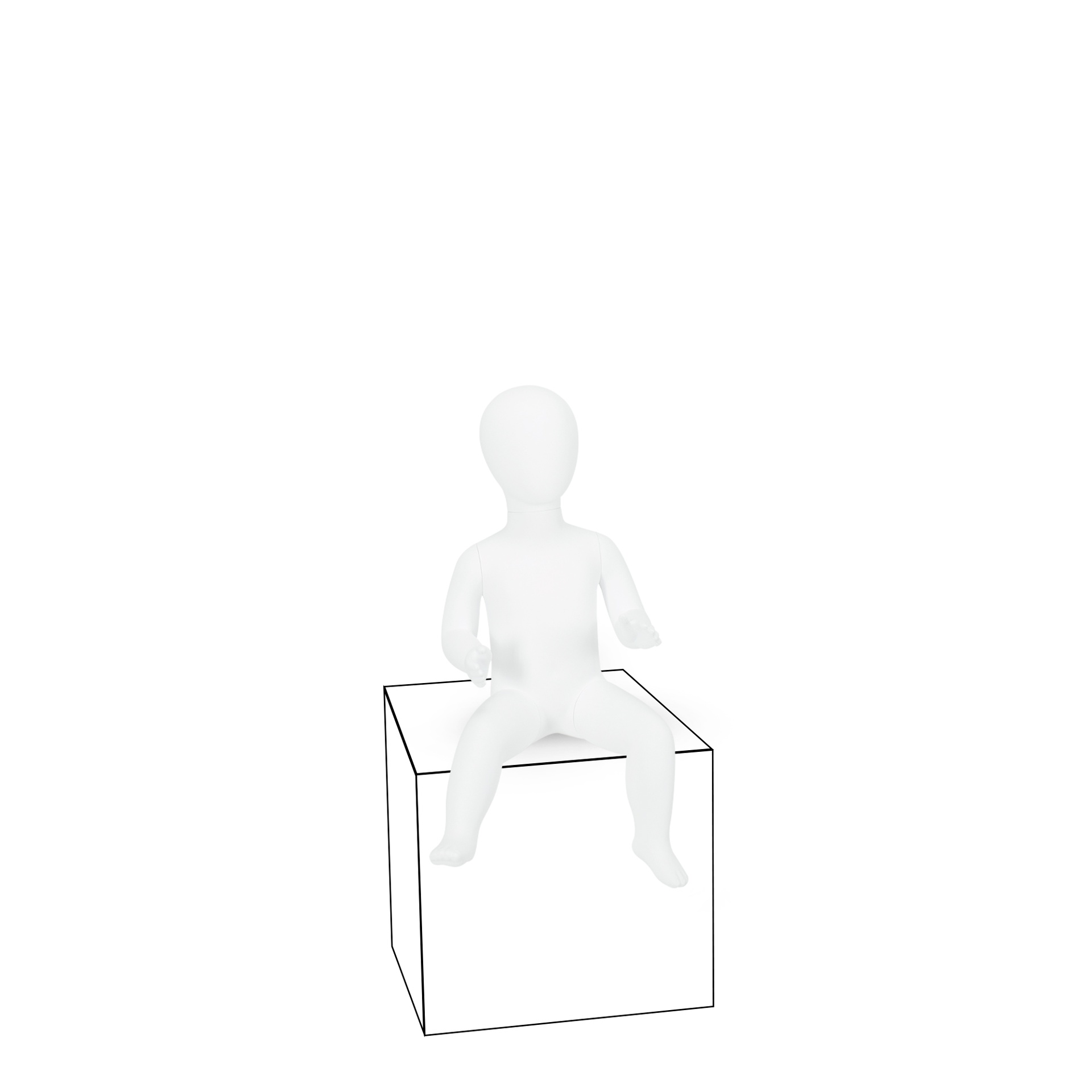 BINK - Unbreakable child mannequin, 3-6 months abstract head, recyclable mannequin made from ABS plastic, matte white, pose 7