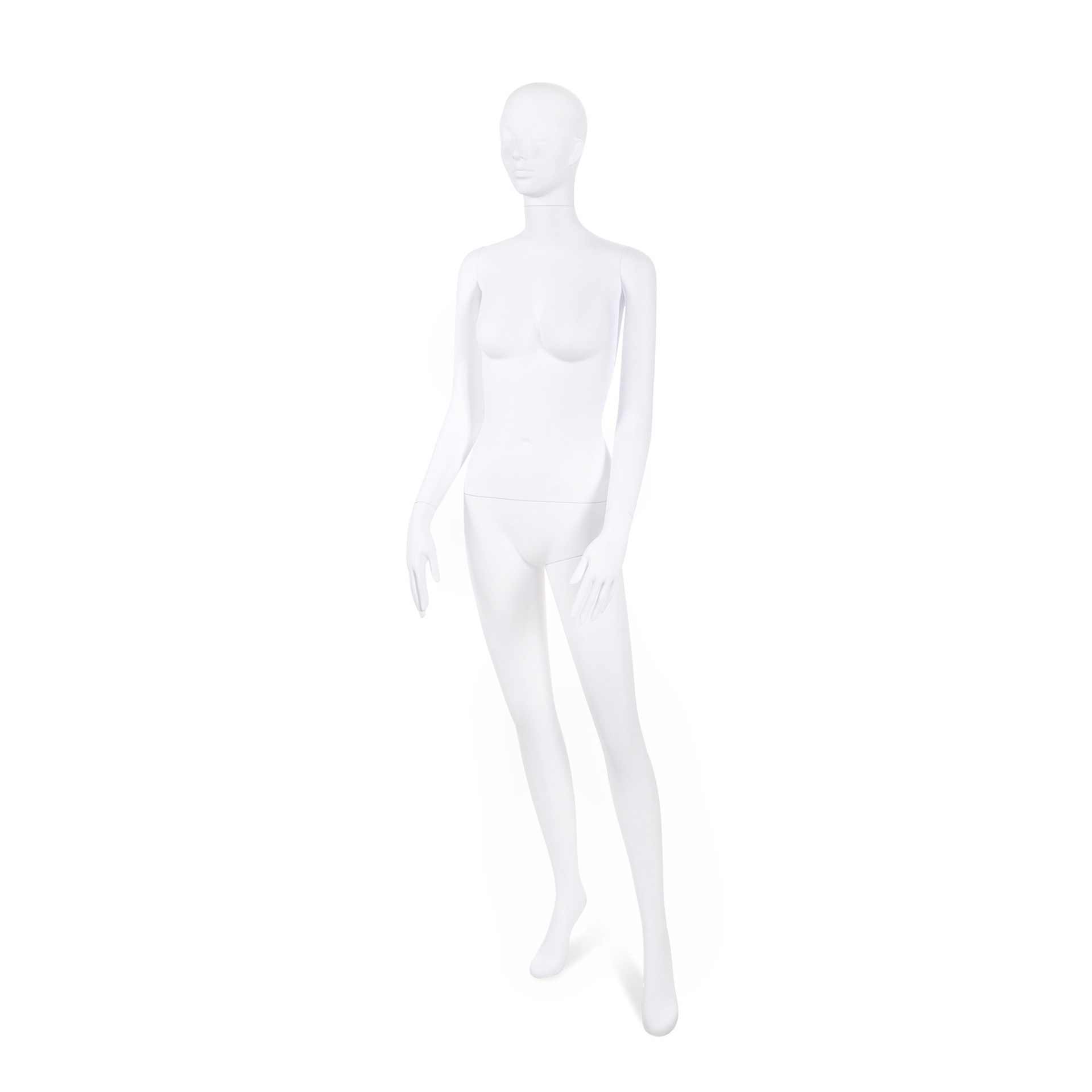 Maniquí de dama irrompible, cabeza abstracta, maniquí reciclable de plástico ABS, blanco mate, pose 19
