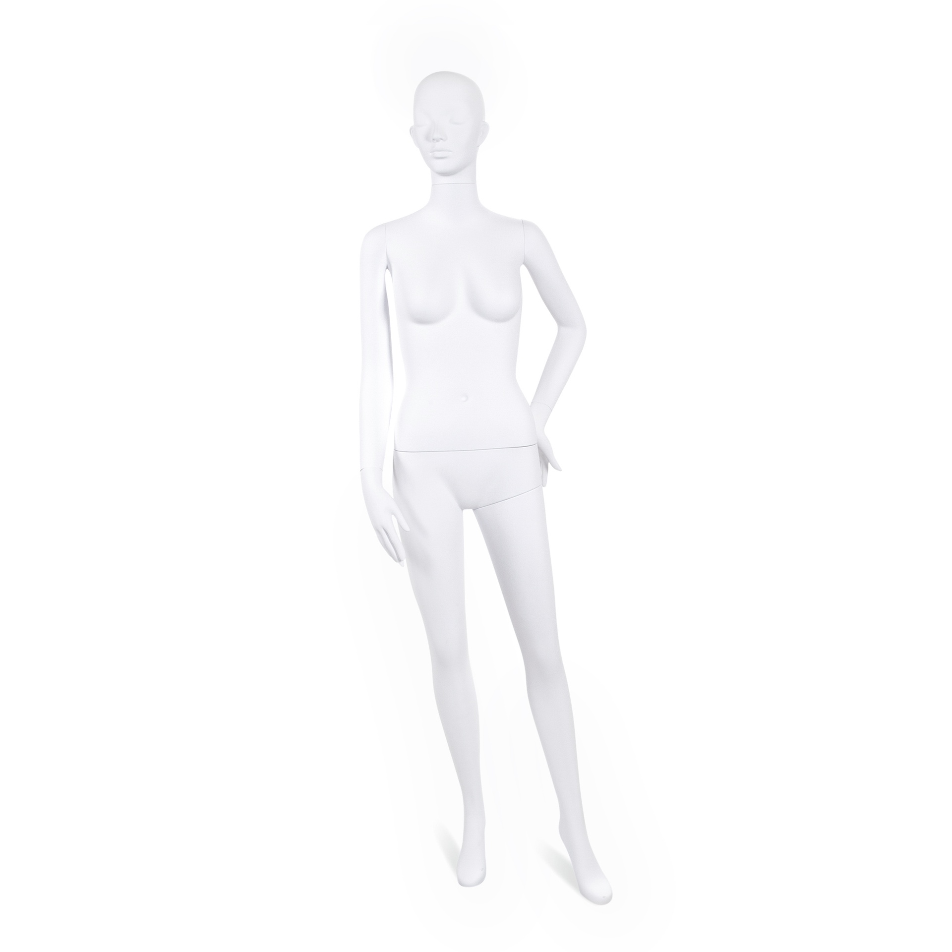 Maniquí de dama irrompible, cabeza abstracta, maniquí reciclable de plástico ABS, blanco mate, pose 20