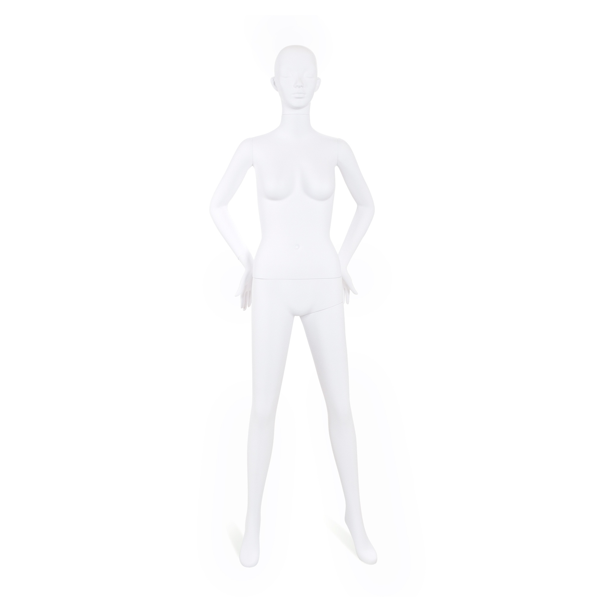 Maniquí de dama irrompible, cabeza abstracta, maniquí reciclable de plástico ABS, blanco mate, pose 23