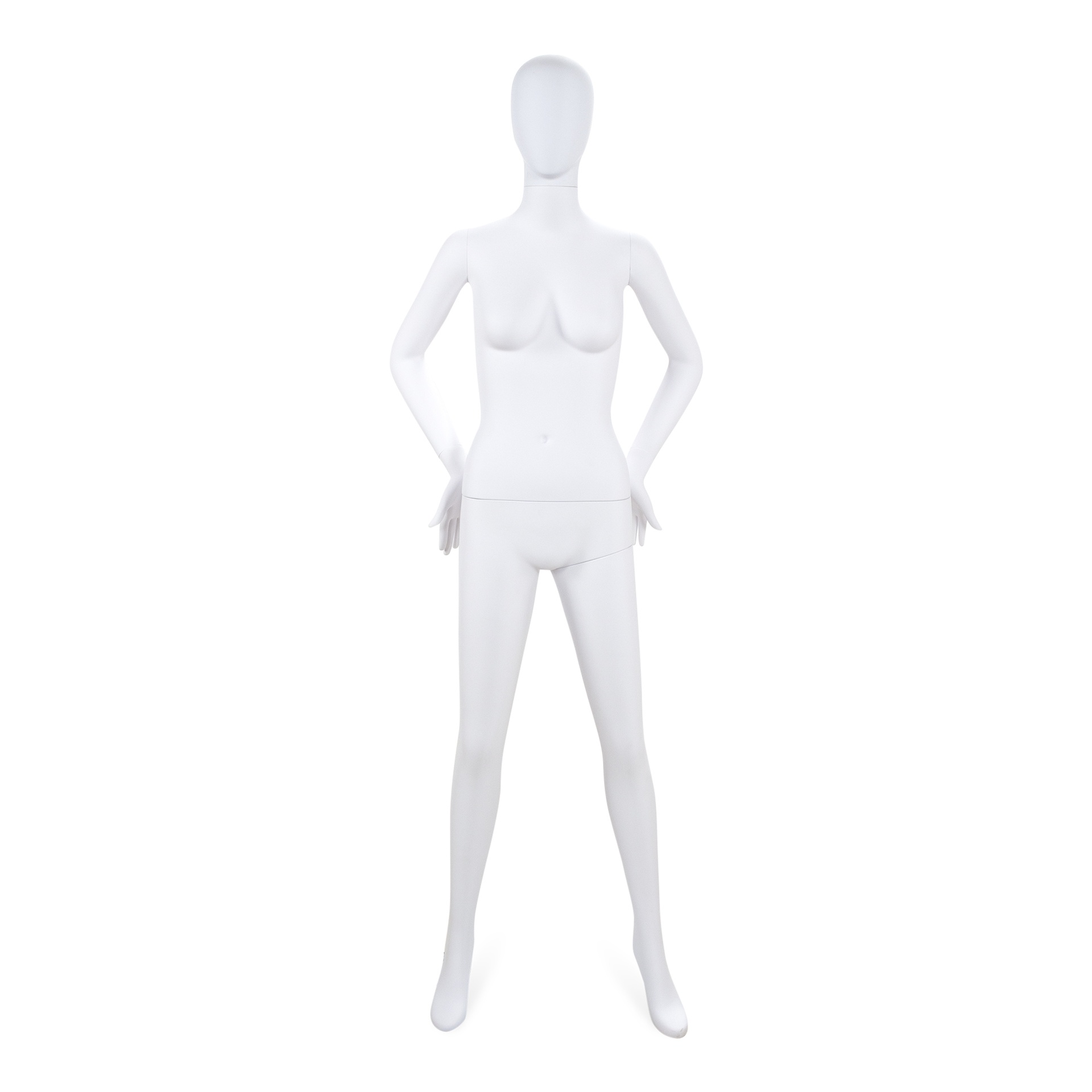 Maniquí de dama irrompible, cabeza abstracta, maniquí reciclable de plástico ABS, blanco mate, pose 23
