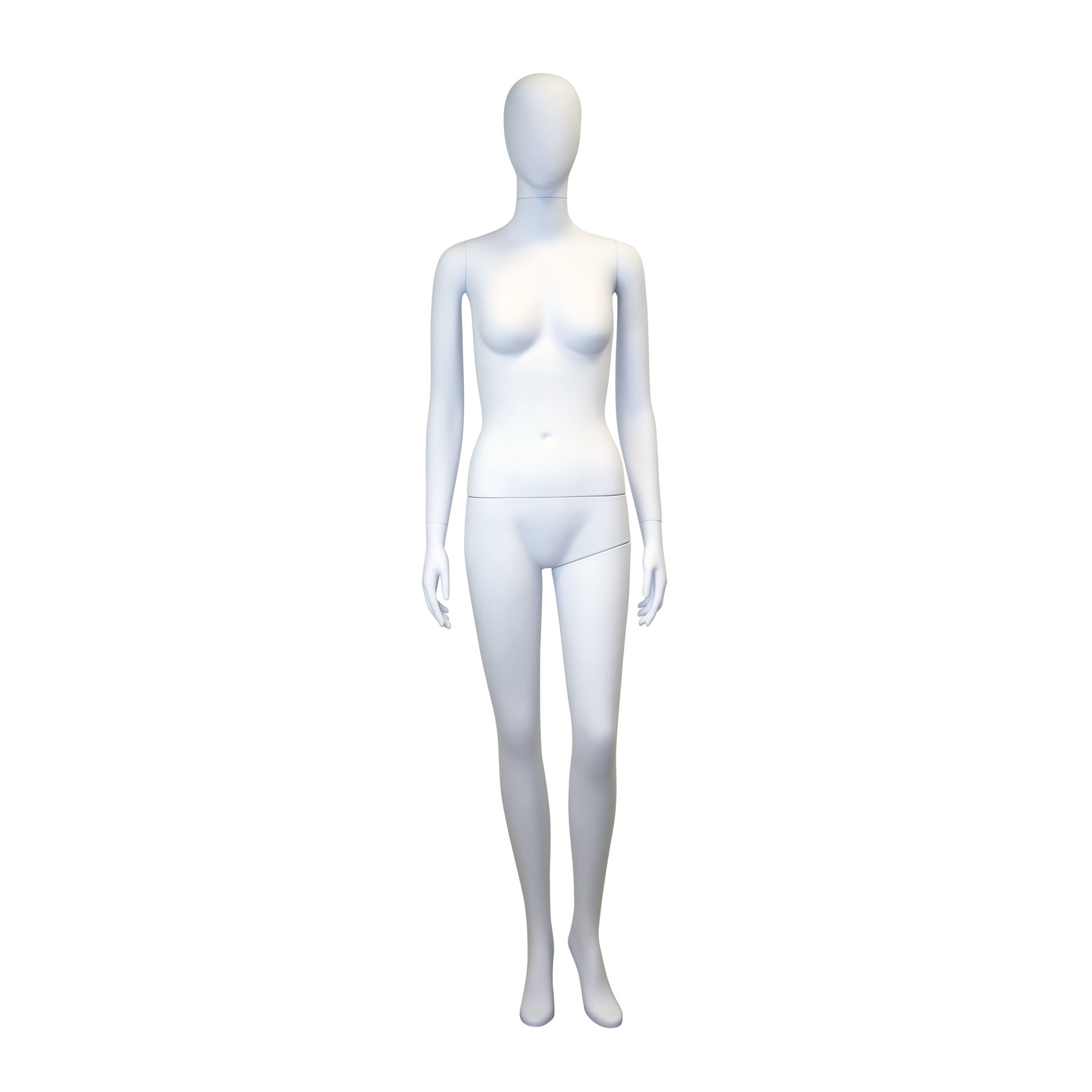 Unbreakable women's mannequin, abstract head, recyclable mannequin made from ABS plastic, matte white, pose 37