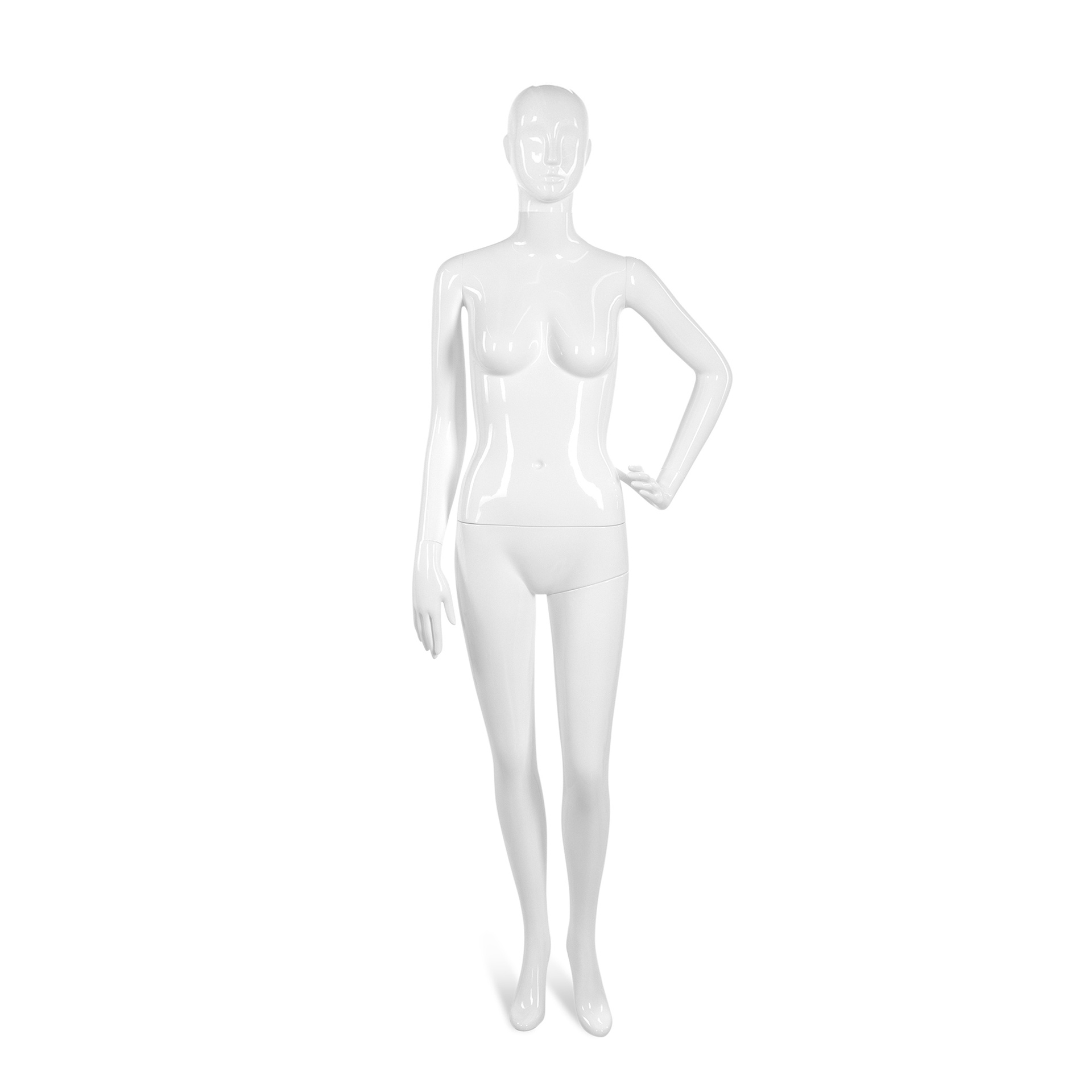 BINK - Unbreakable women's mannequin, semi-abstract head, recyclable mannequin made of ABS plastic, glossy white, pose 44