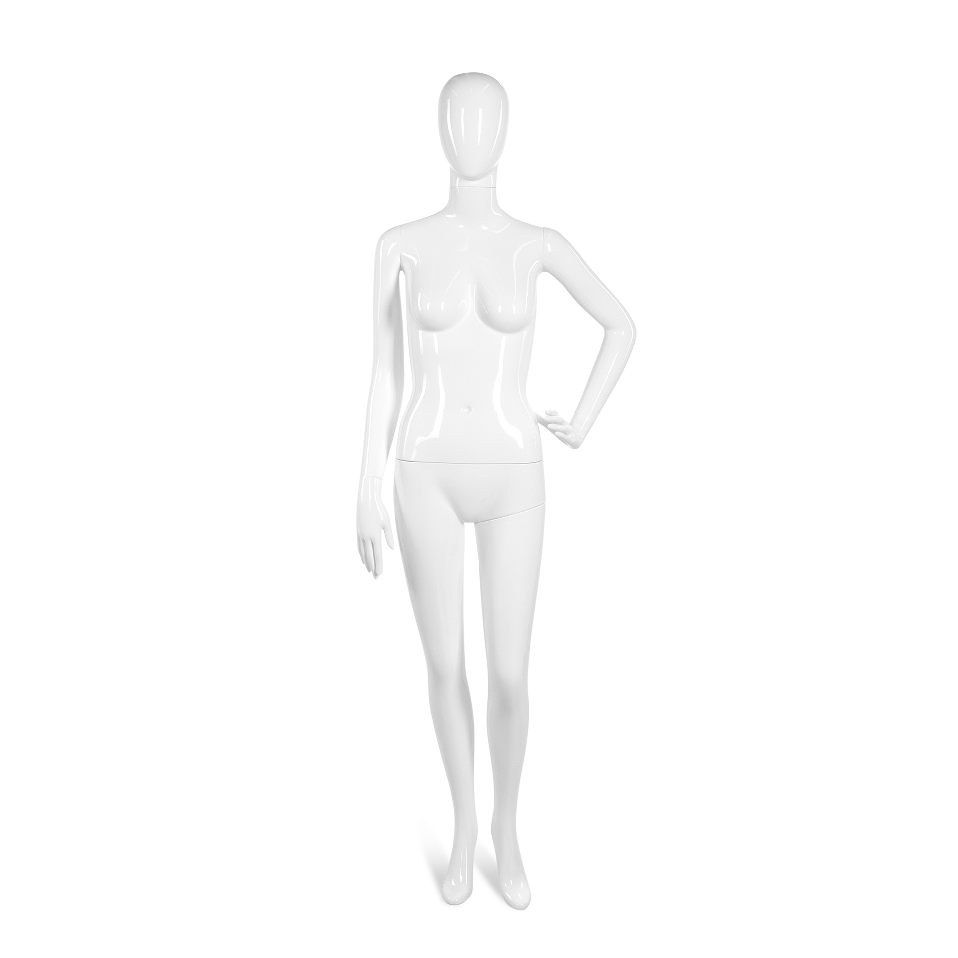 BINK - Unbreakable women's mannequin, abstract head, recyclable mannequin made of ABS plastic, glossy white, pose 44