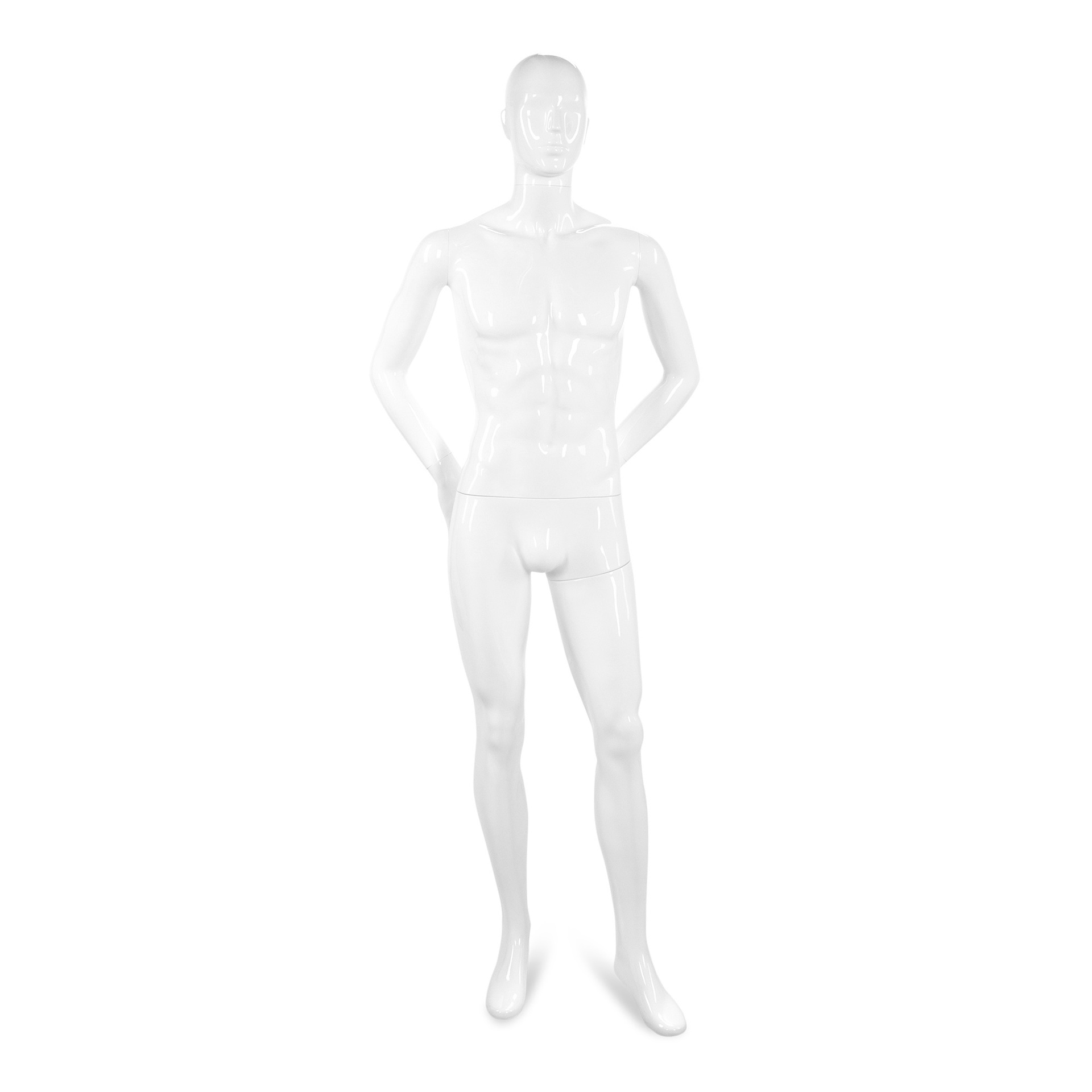 BINK - Unbreakable men's mannequin, semi-abstract head, recyclable mannequin made of ABS plastic, glossy white, pose 06