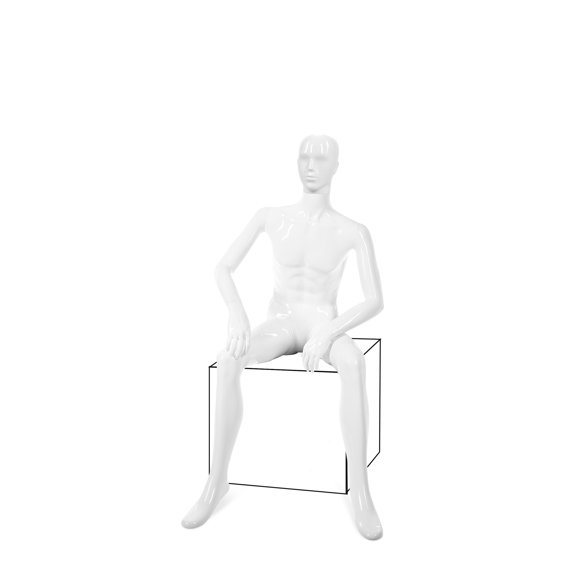 BINK - Unbreakable men's mannequin, semi-abstract head, recyclable mannequin made of ABS plastic, glossy white, pose 12