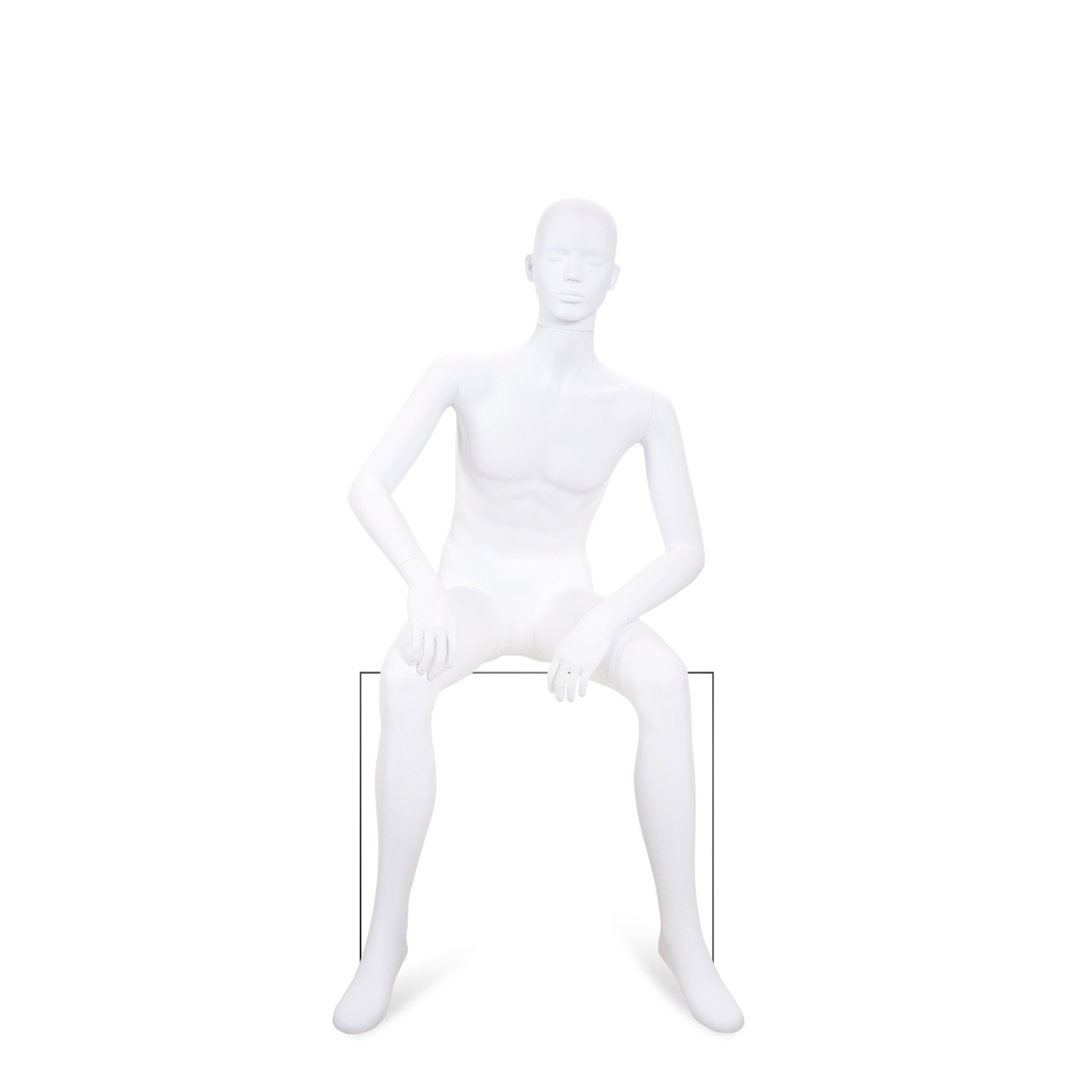 BINK - Unbreakable male mannequin, semi-abstract head, recyclable mannequin made from ABS plastic, matte white, pose 12