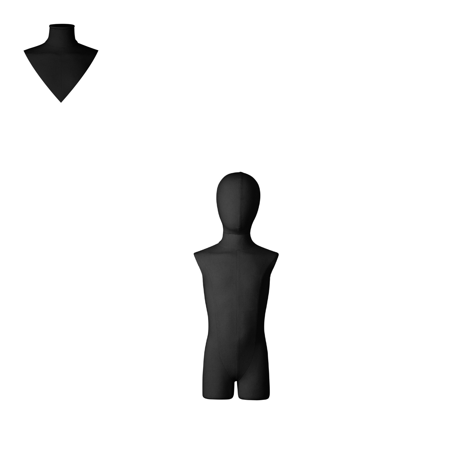 BINK - Dress form with legs, child, 4 years, covered with black woven fabric, removable abstract head