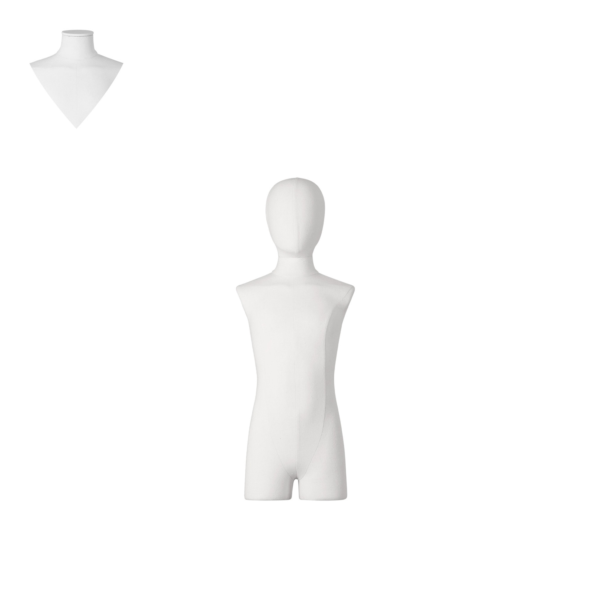 BINK - Dress form with legs, child, 8 years, covered with white woven fabric, removable abstract head