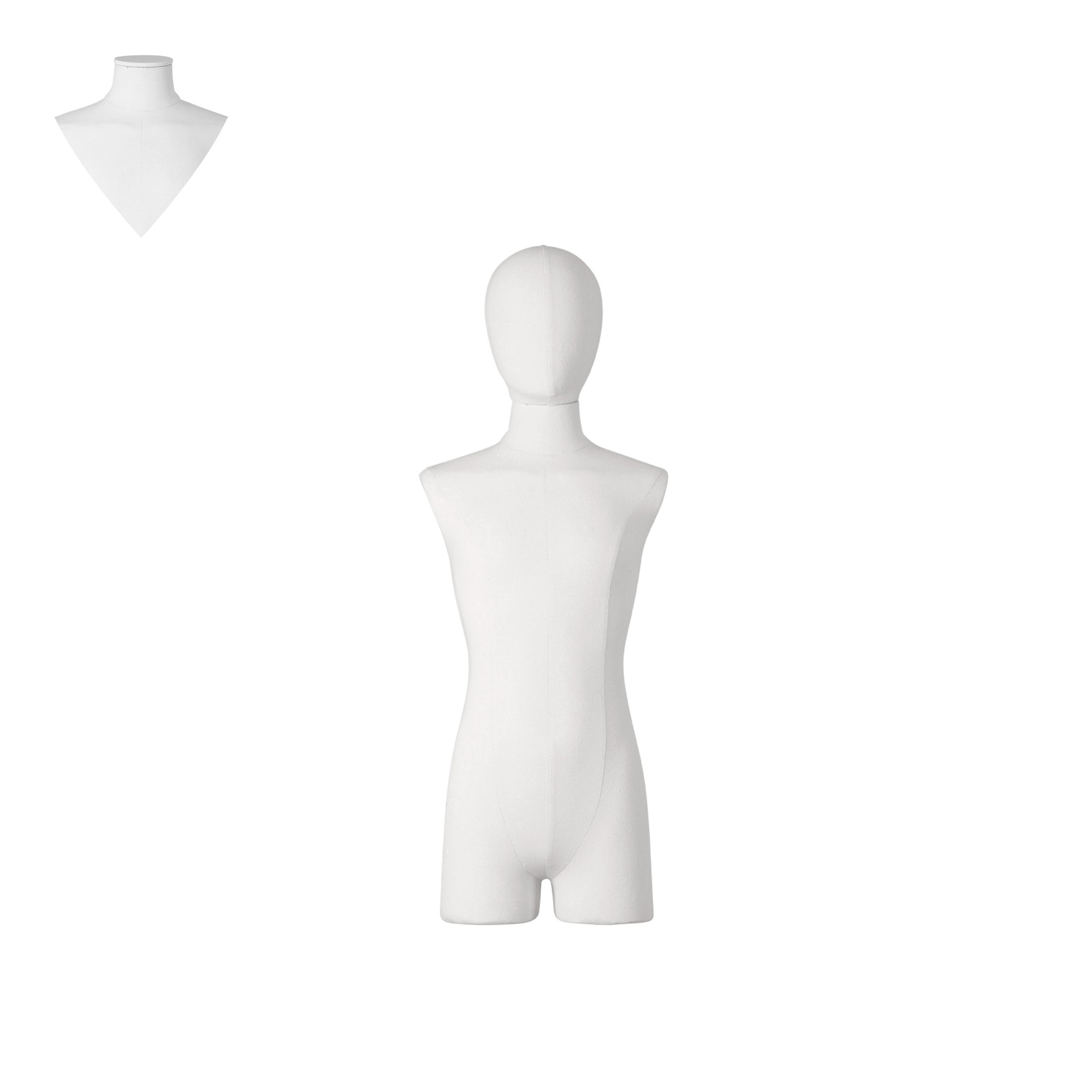 BINK - Kindertorso couture met benen, 12 jaar, overtrokken met witte stof, afneembaar hoofd