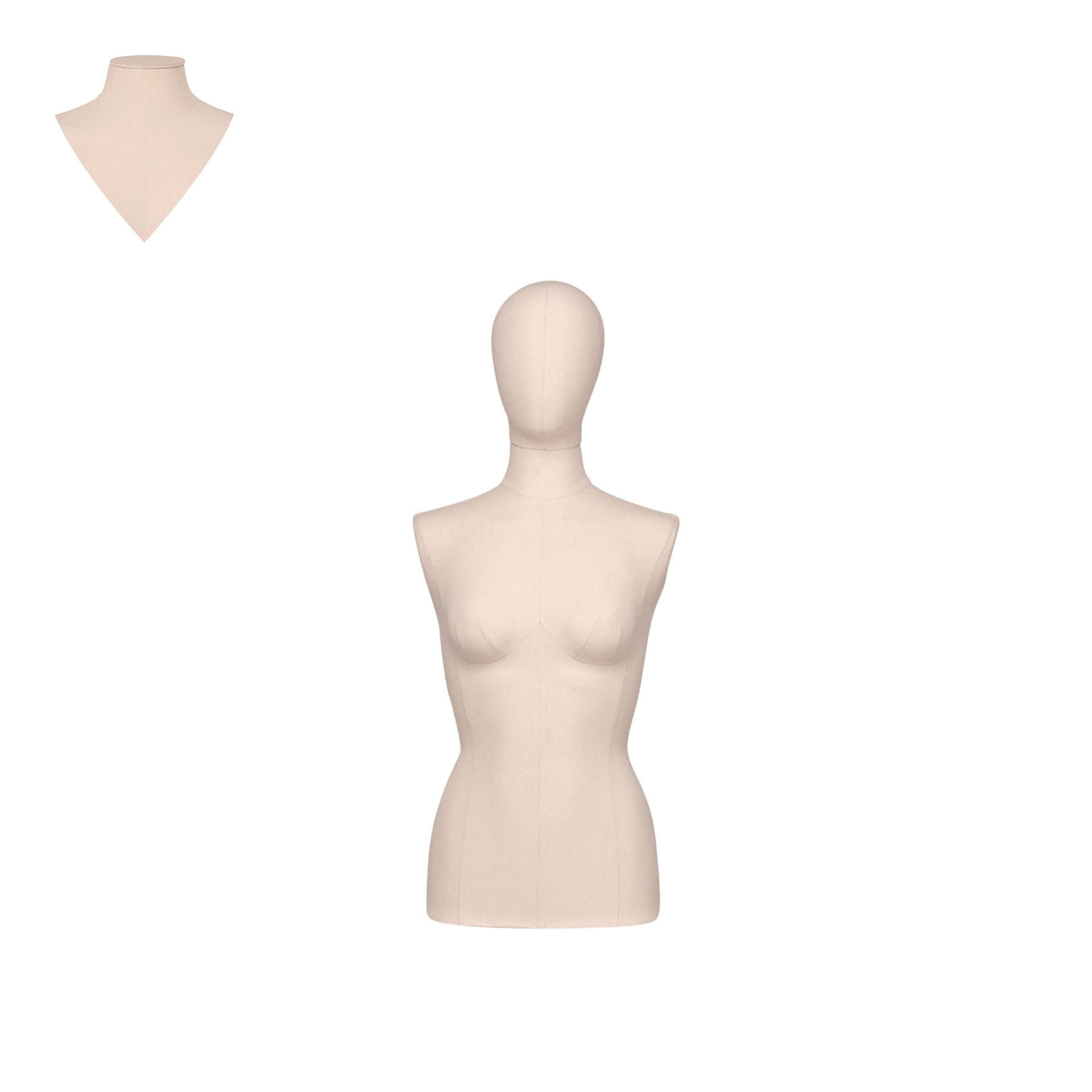 BINK - Dress form without legs, female, size 38, covered with ecru woven fabric, removable head