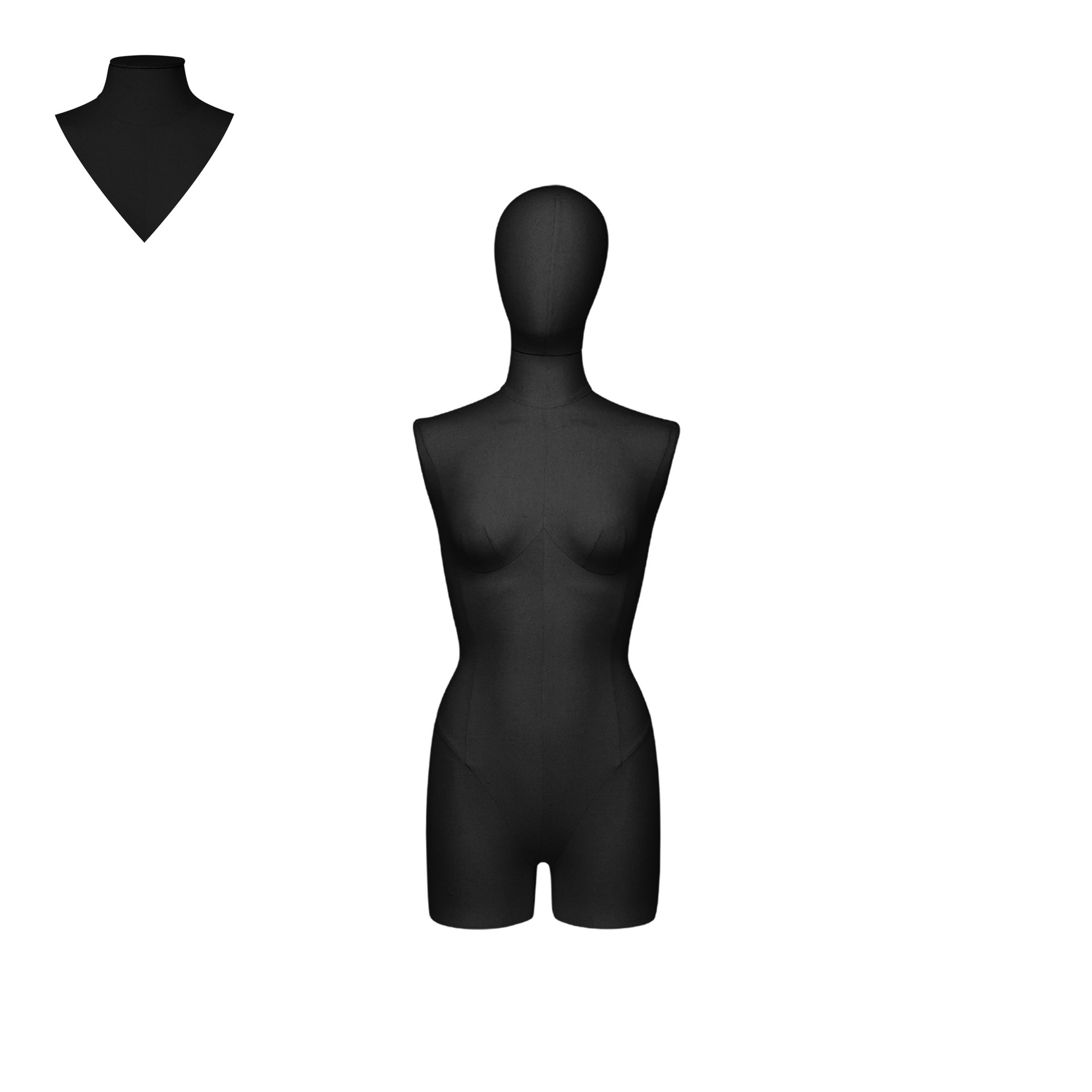 BINK - Dress form with legs, female, size 38, covered with black woven fabric, removable head
