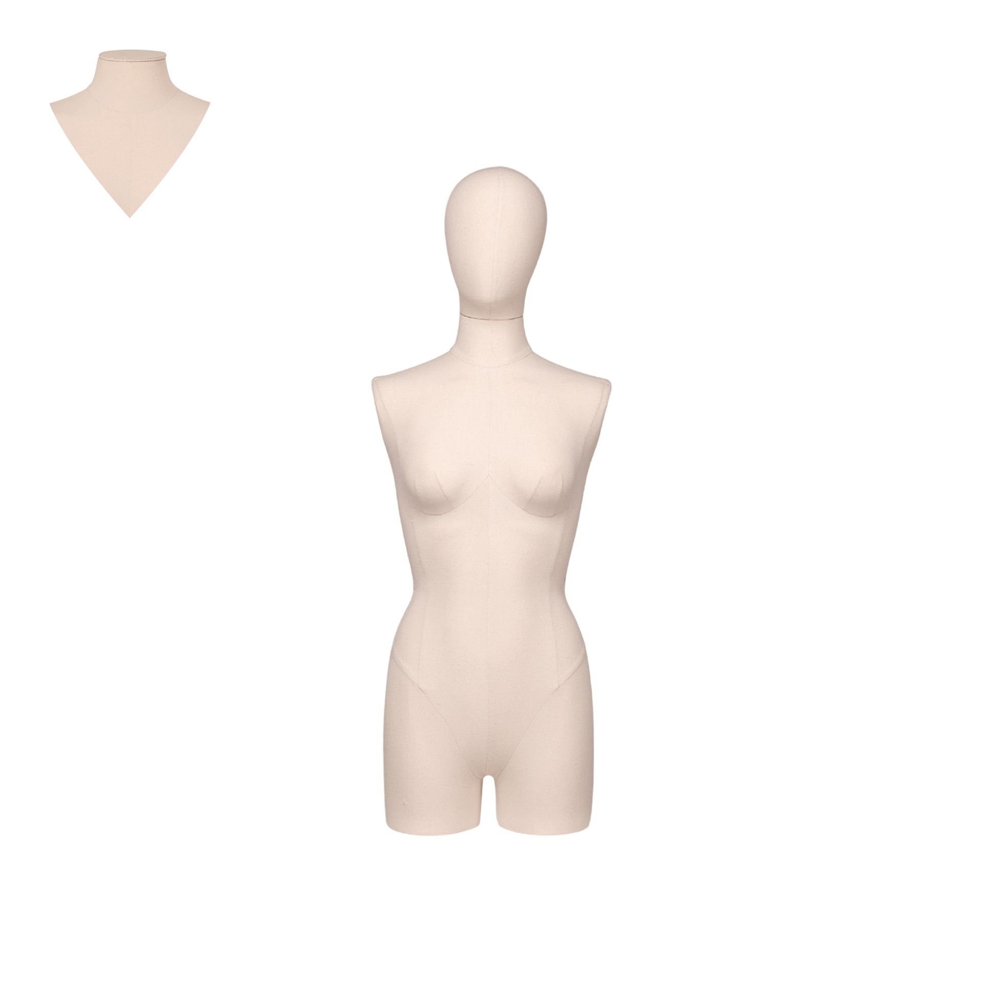BINK - Dress form with legs, female, size 38, covered with ecru woven fabric, removable head
