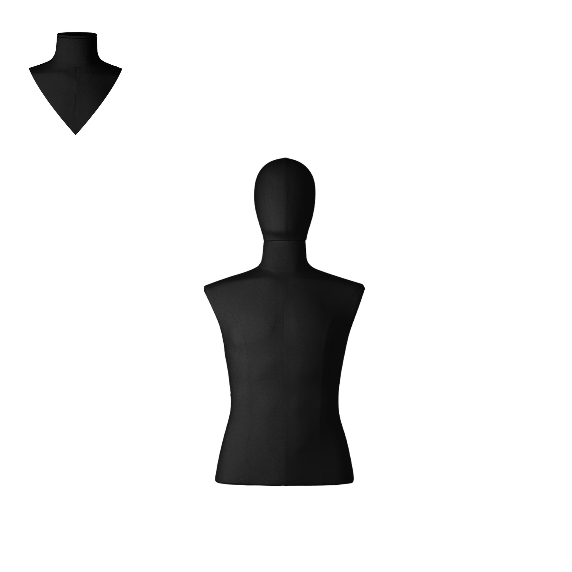 BINK - Dress form, short model, male, size M, covered with black woven fabric, removable head