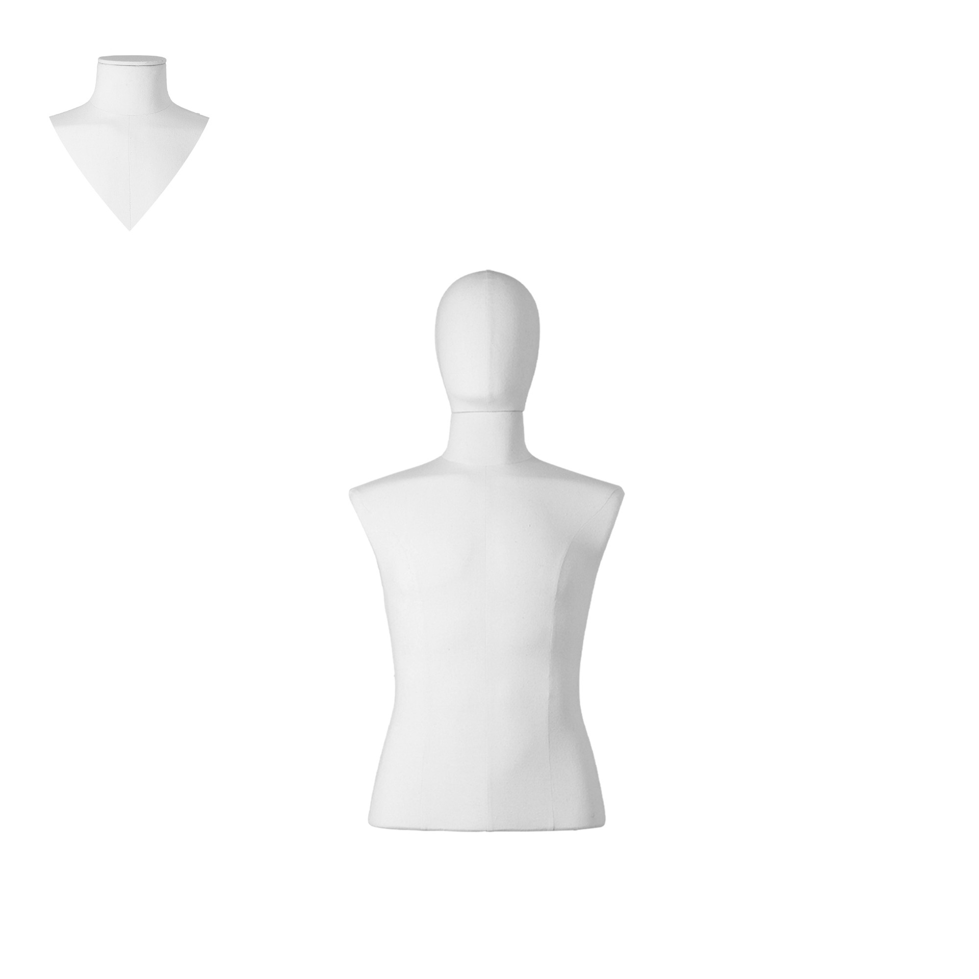 BINK - Dress form, short model, male, size M, covered with white woven fabric, removable head