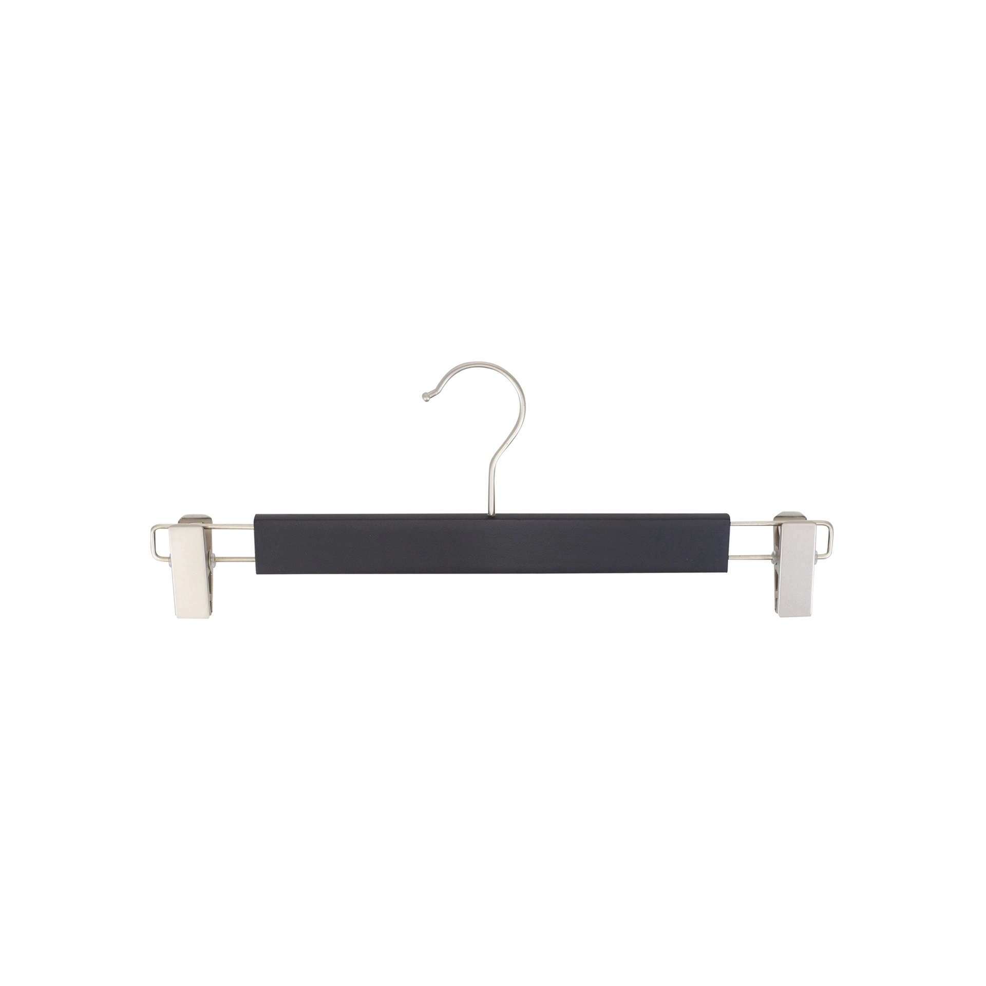 BINK - Zwarte kleerhanger met clips voor broeken/rokken, 34 cm breedte, nikkel haak - doos van 100 stuks.