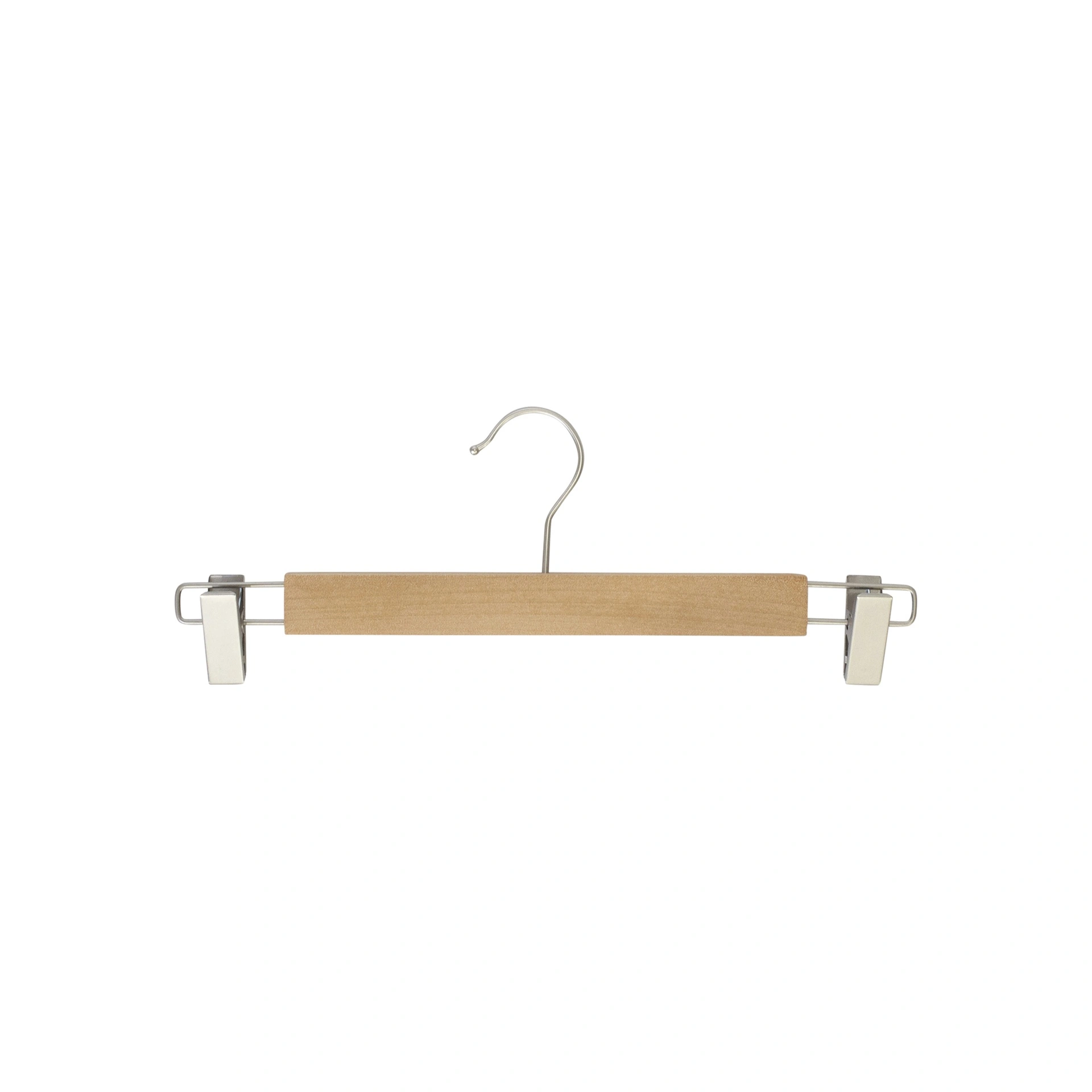 Clothes hanger with clips for adult clothes, lotus wood, clear varnish, 34 cm, matt hook - box of 100 pcs