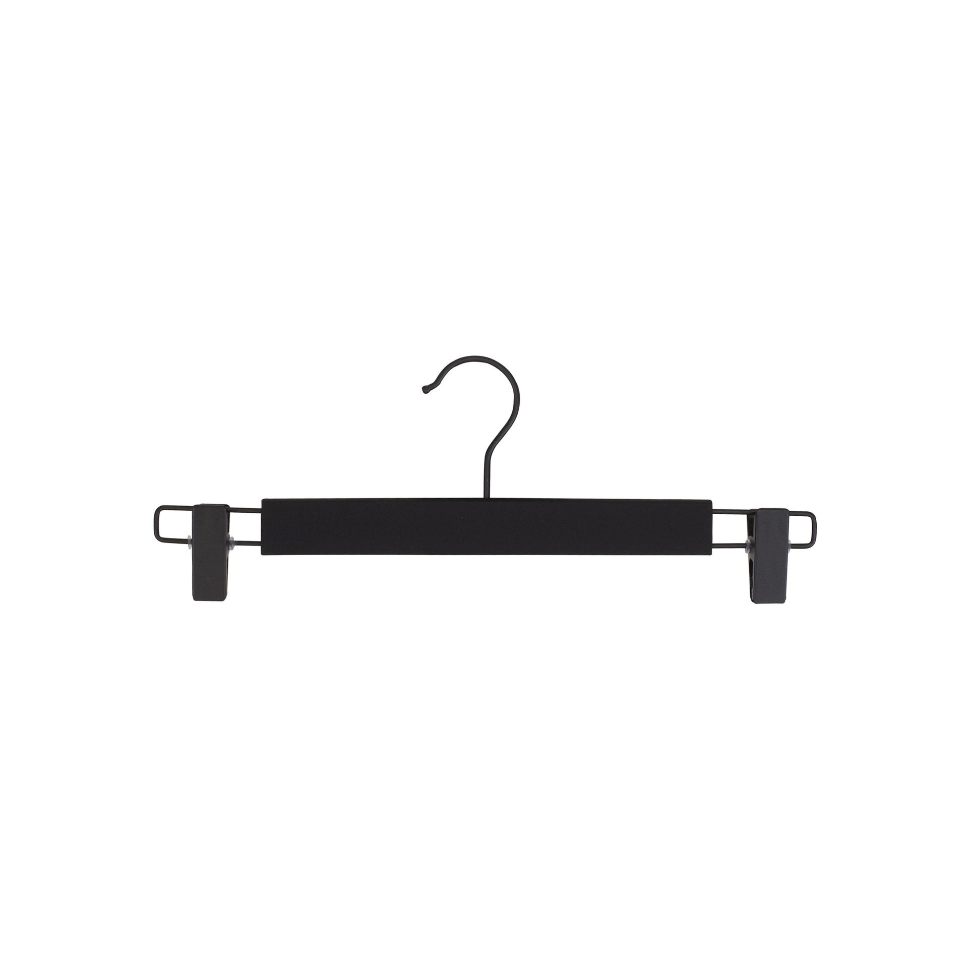 BINK - Soft touch clothes hanger with clips for trousers/skirts, black, 34 cm, black hook - box of 100 pcs