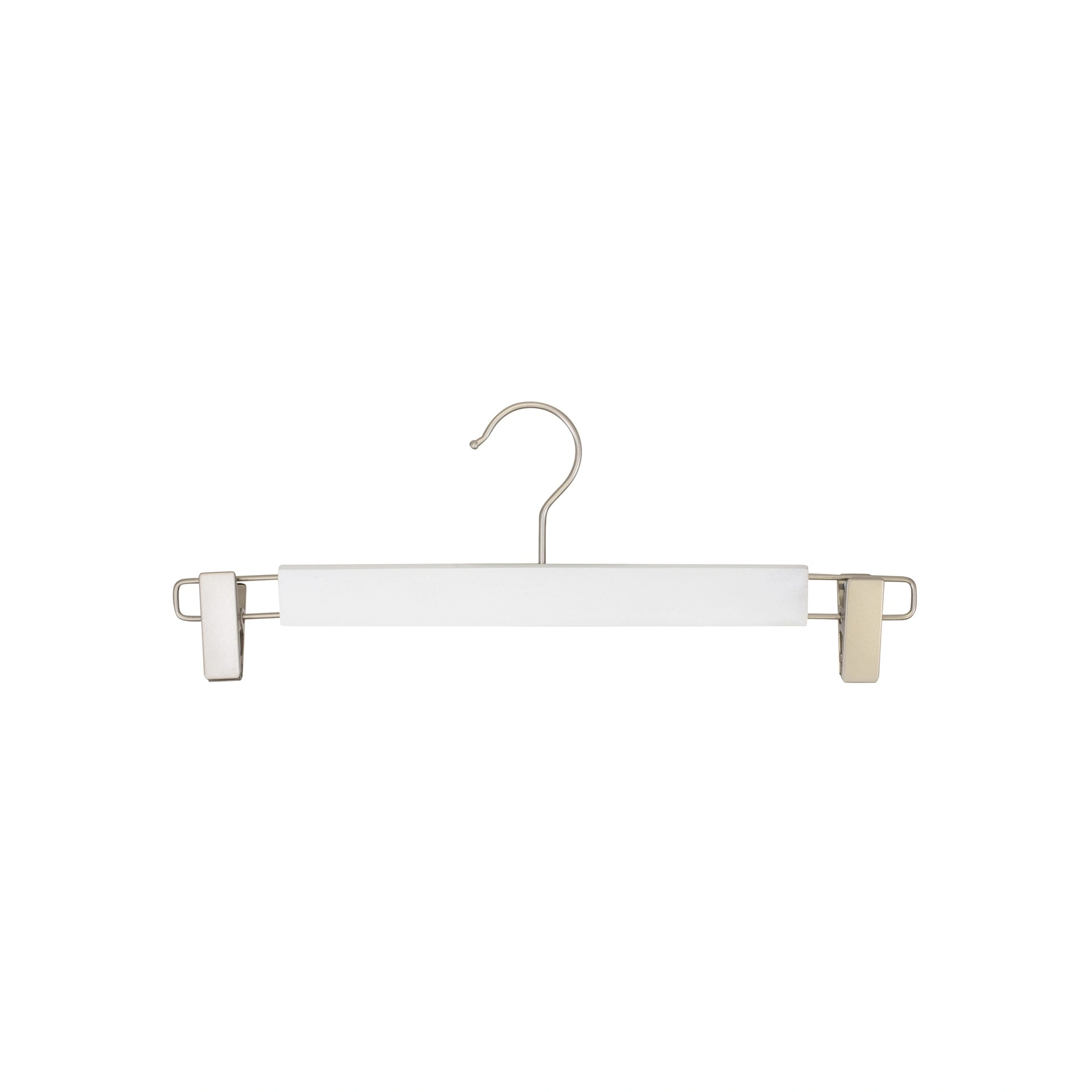 Cloth hanger, clips nickel, lotus wood, white mat - caja de 100 unid.