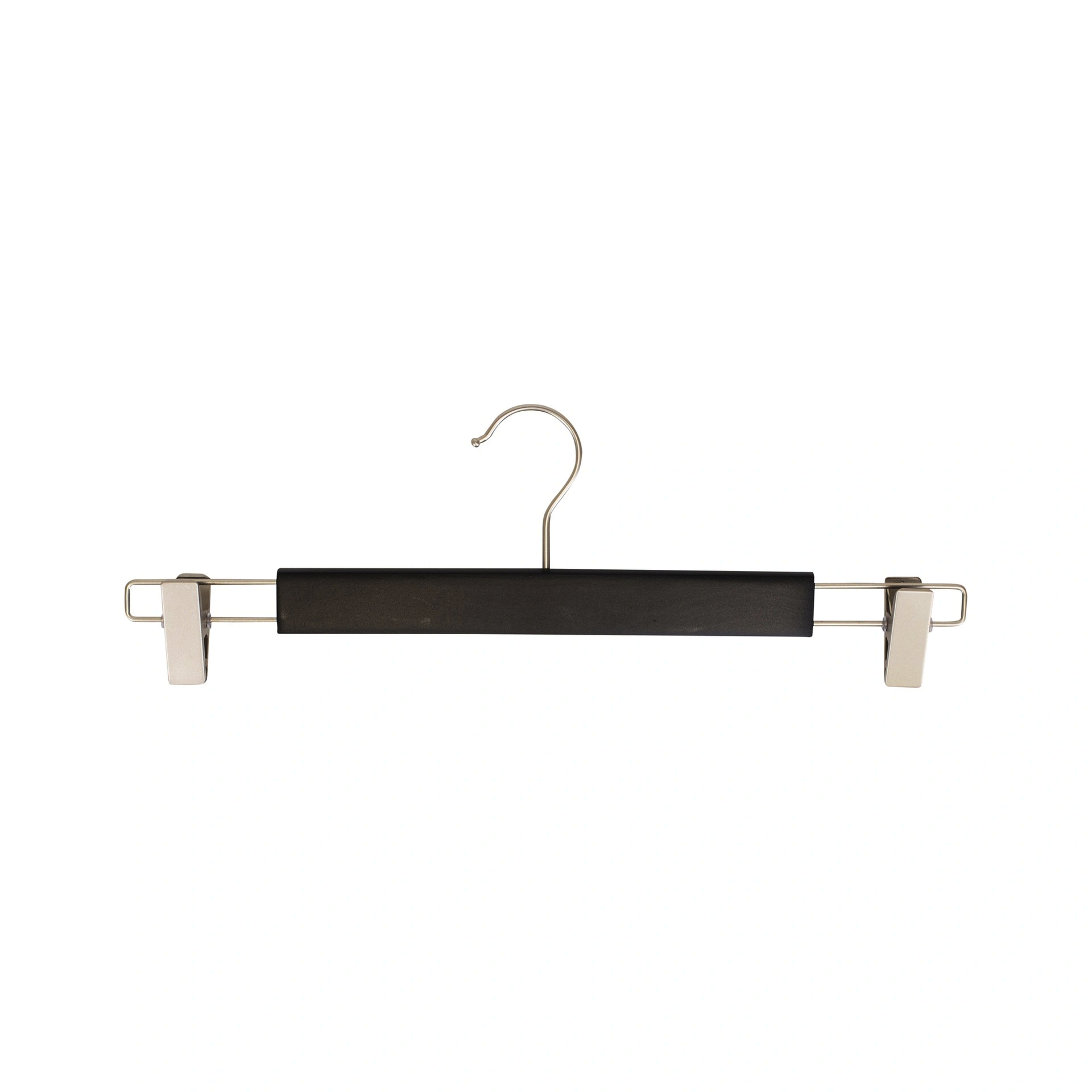 BINK - Black clothes hanger with clips for trousers/skirs, lotus wood, matt black finish, 38 cm, matt hook - box of 100 pcs