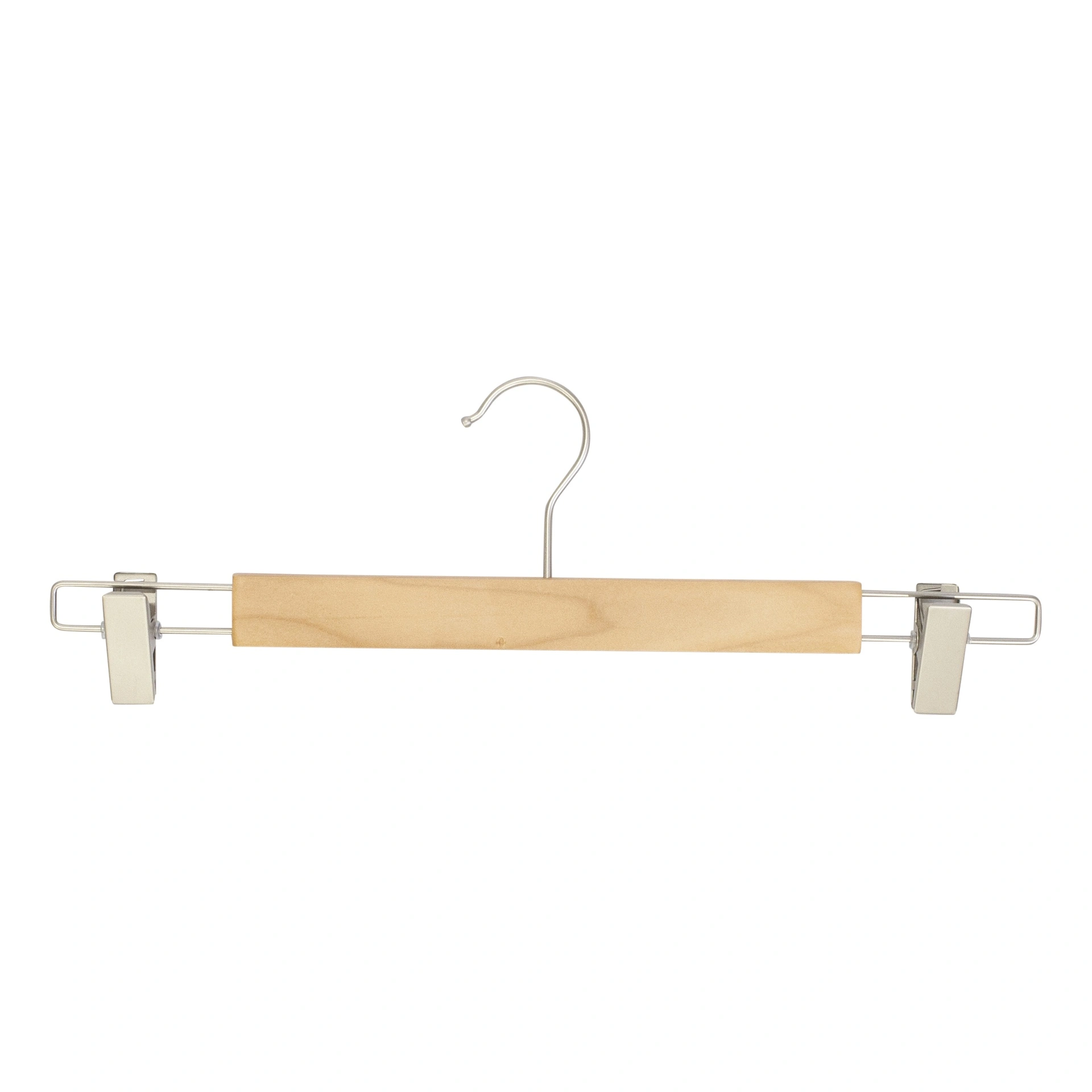 BINK - Clothes hanger with clips for adult clothes, lotus wood, clear varnish, 38 cm, matt hook - box of 100 pcs