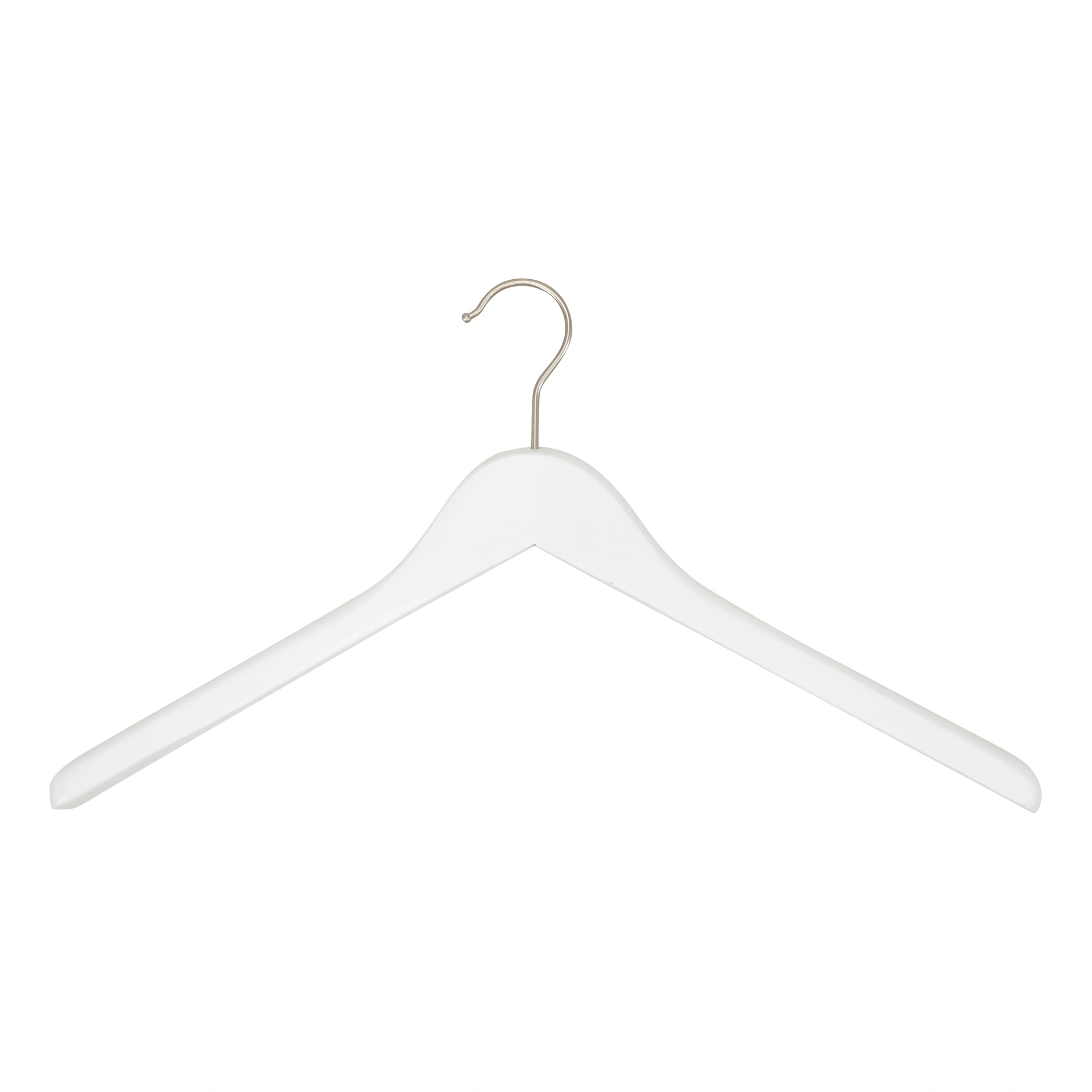 White clothes hanger for blazer, 3 cm shoulder width, 44 cm, lotus wood, white matt finish, matt hook - box of 50 pcs