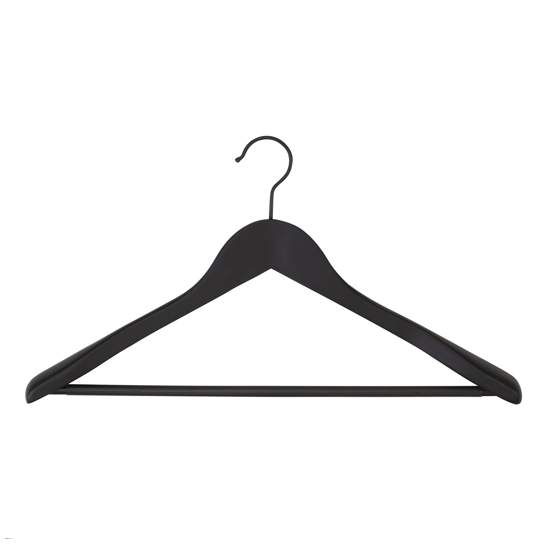 Soft touch clothes hanger for blazer and with trouser bar, 3 cm shoulder width, 44 cm, black, black hook - box of 50 pcs