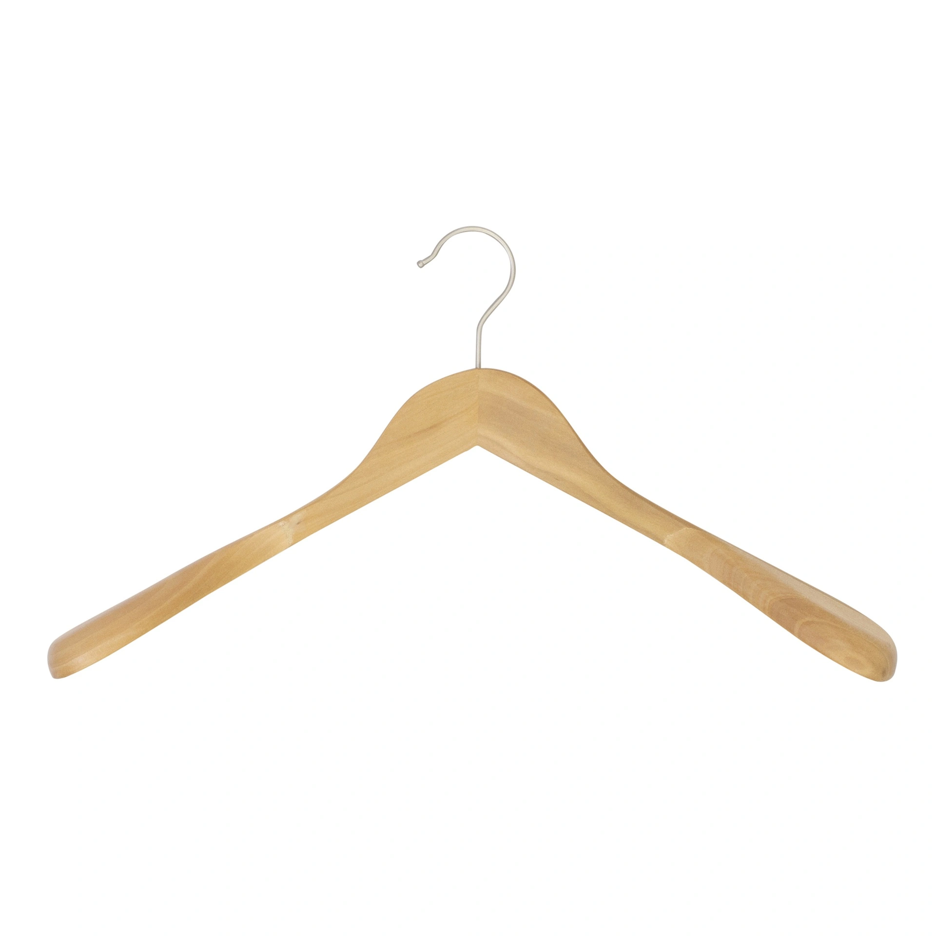 Kleiderbügel aus natur lackiertem Lotus-Holz für Mäntel, 5 cm Schulterbreite, 44 cm Breite, glänzender Haken – Karton mit 20 Stück