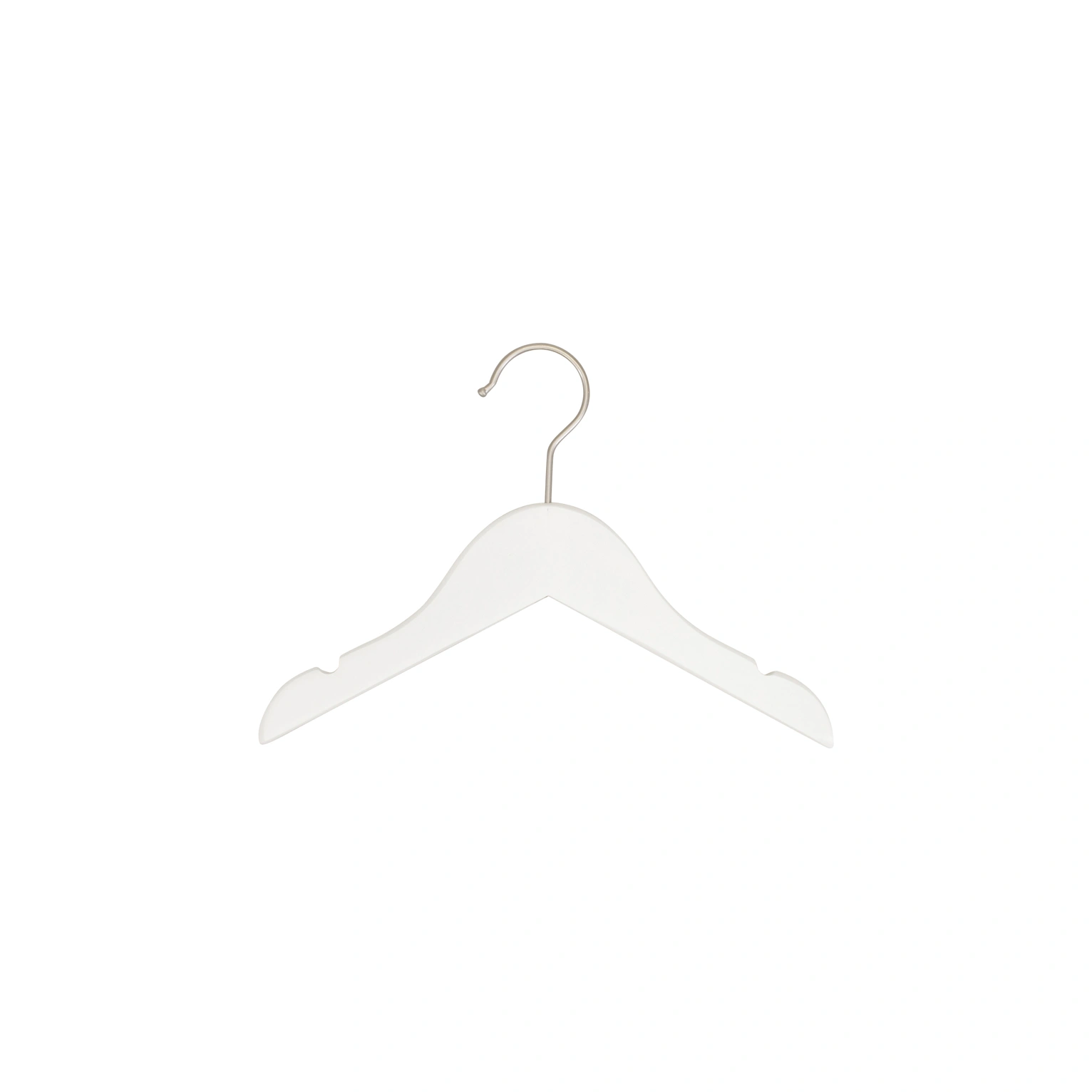White clothes hanger for children's clothes, lotus wood, white matt finish, 26 cm, matt hook - box of 100 pcs