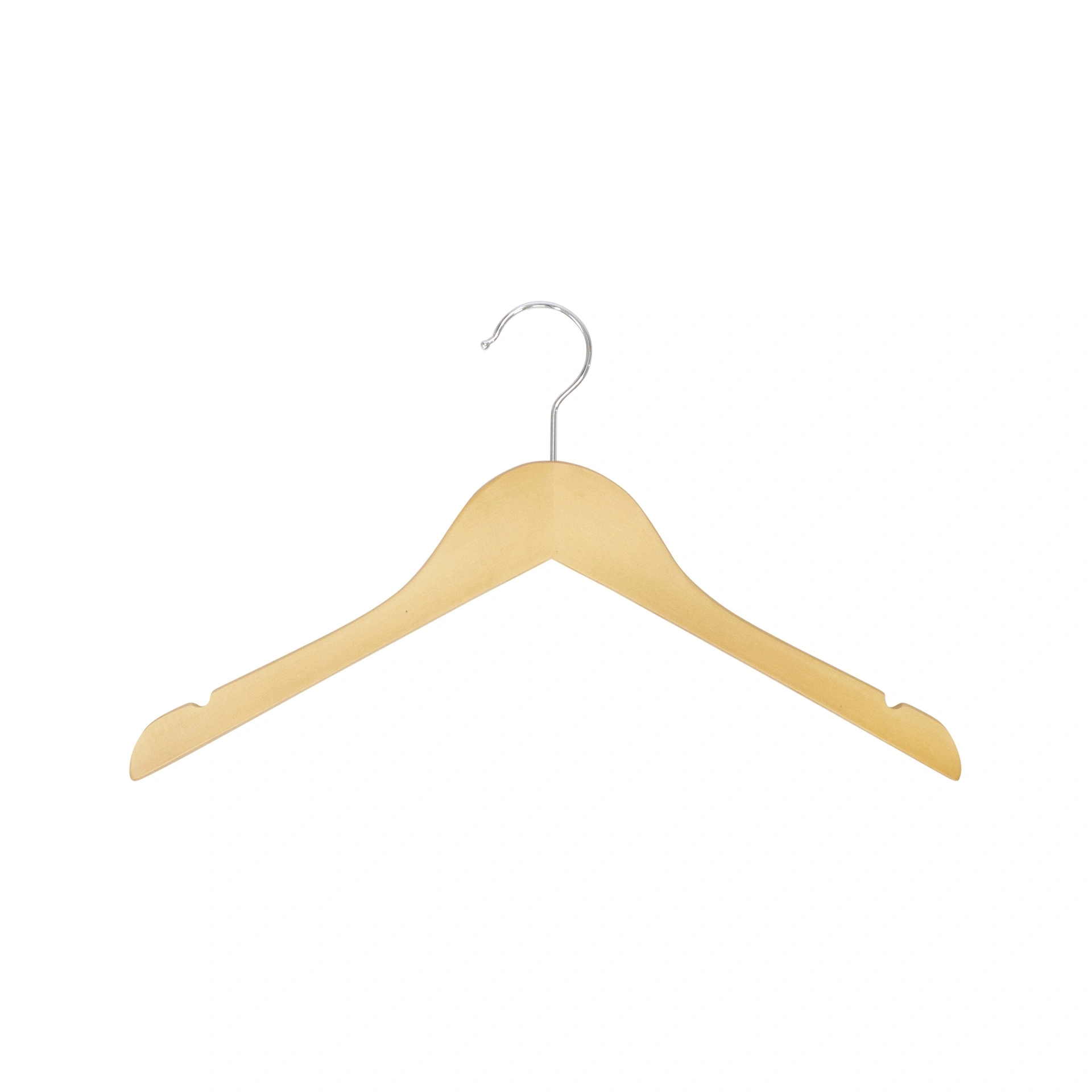 Clothes hanger for women's clothes, lotus wood, clear varnish, 38 cm, shiny hook - box of 100 pcs